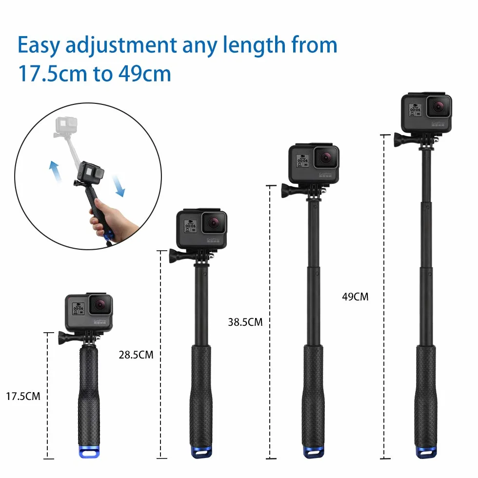 AFAITH Wodoodporny aluminiowy uchwyt do selfie, wysuwany ręczny drążek teleskopowy monopod kompatybilny z kamerami akcji GoPro Hero 13 12 11 10 9 8 7 6 5 4 DJI OSMO EK5000 EK7000 SJ4000 SJ5000
