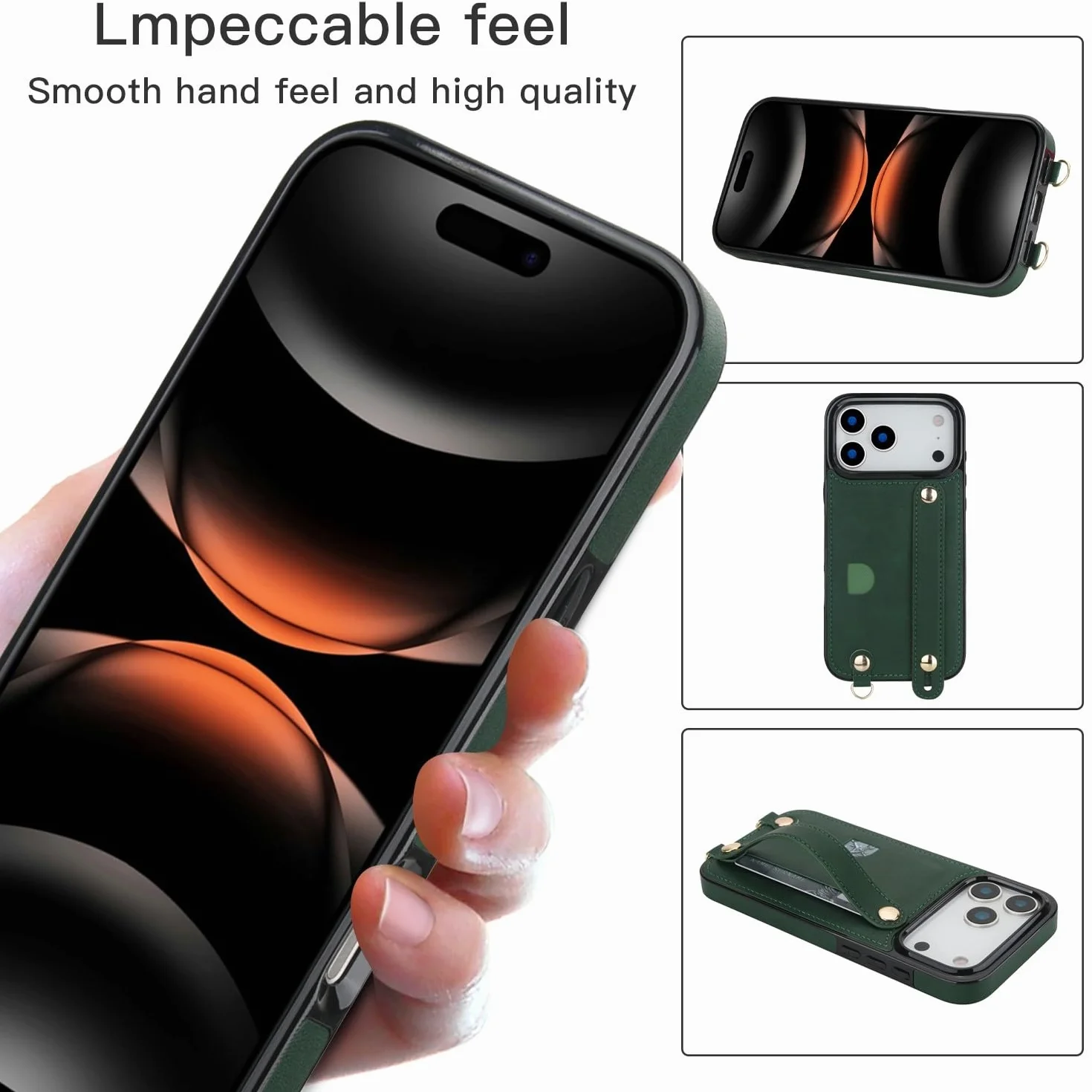 Generic etui kompatybilne z iPhone 15 Pro (kolor: czarny) przegródka na karty skórzana silikonowa tylna obudowa pokrowiec pasek na ramię