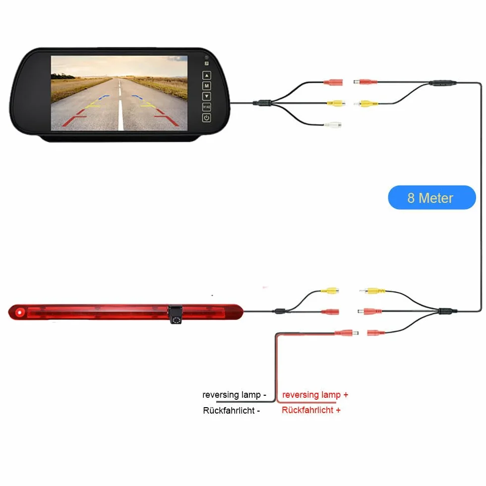 Światło hamowania samochodu, system cofania, światło hamowania, widoczność w nocy, kamera cofania z 8 diodami LED + 7 cali LCD lusterko wsteczne zamiennik do Mercedes Benz Vito W447 furgon Tourer V260