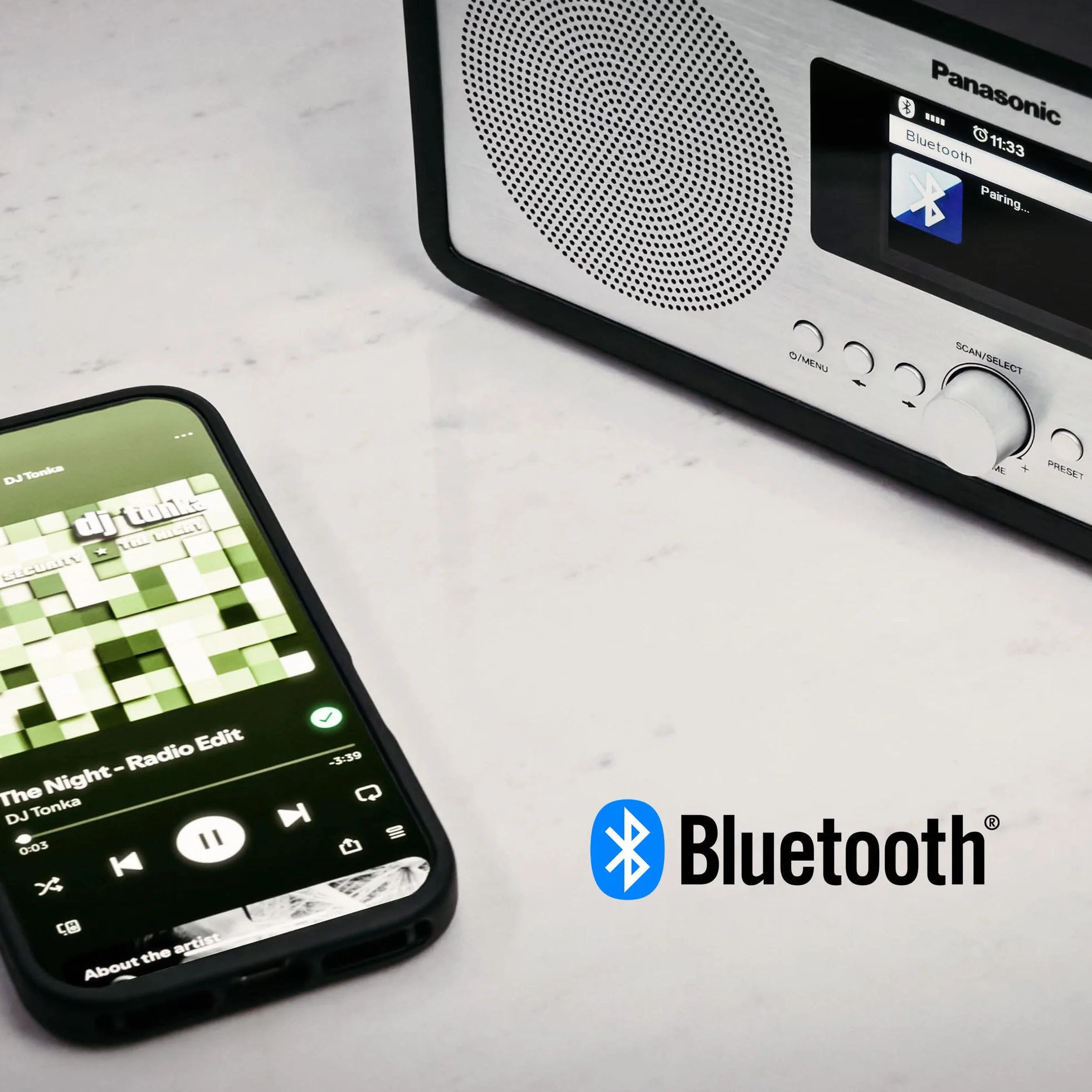 Panasonic RF-D40EGK-K radio internetowe i DAB+/FM z Bluetooth, 6 W, głośnik 7,5 cm, kolorowy wyświetlacz TFT 2,4 cala, budzik i timer zasypiania, pilot zdalnego sterowania, USB, Wi-Fi, czarny