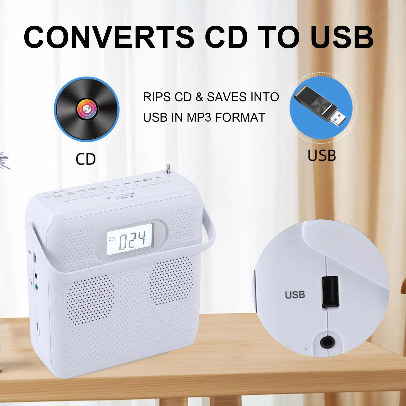 Sxhlseller Przenośny Odtwarzacz CD z Nadajnikiem Bluetooth i FM, Podwójne Głośniki HiFi, Zasilanie USB, Kompaktowy Uchwyt dla Kolekcjonerów Płyt CD, Właściciele Starych Samochodów,