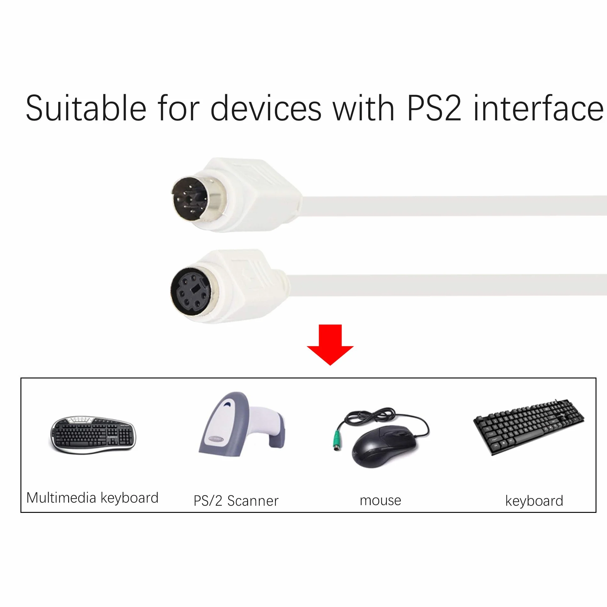 PS2 przedłużacz do myszy i klawiatury, 28AWG 6-pinowy wtyk, okrągła mysz, przedłużenie klawiatury (2,5 m)