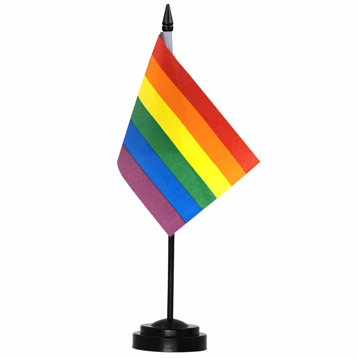 Anley Rainbow Gay Pride Deluxe zestaw flag na biurko - 6 x 4 cale miniaturowe flagi LGBTQ na biurko z 12 "stałym słupem - żywy kolor i odporny na blaknięcie - czarna podstawa i górna część włóczni