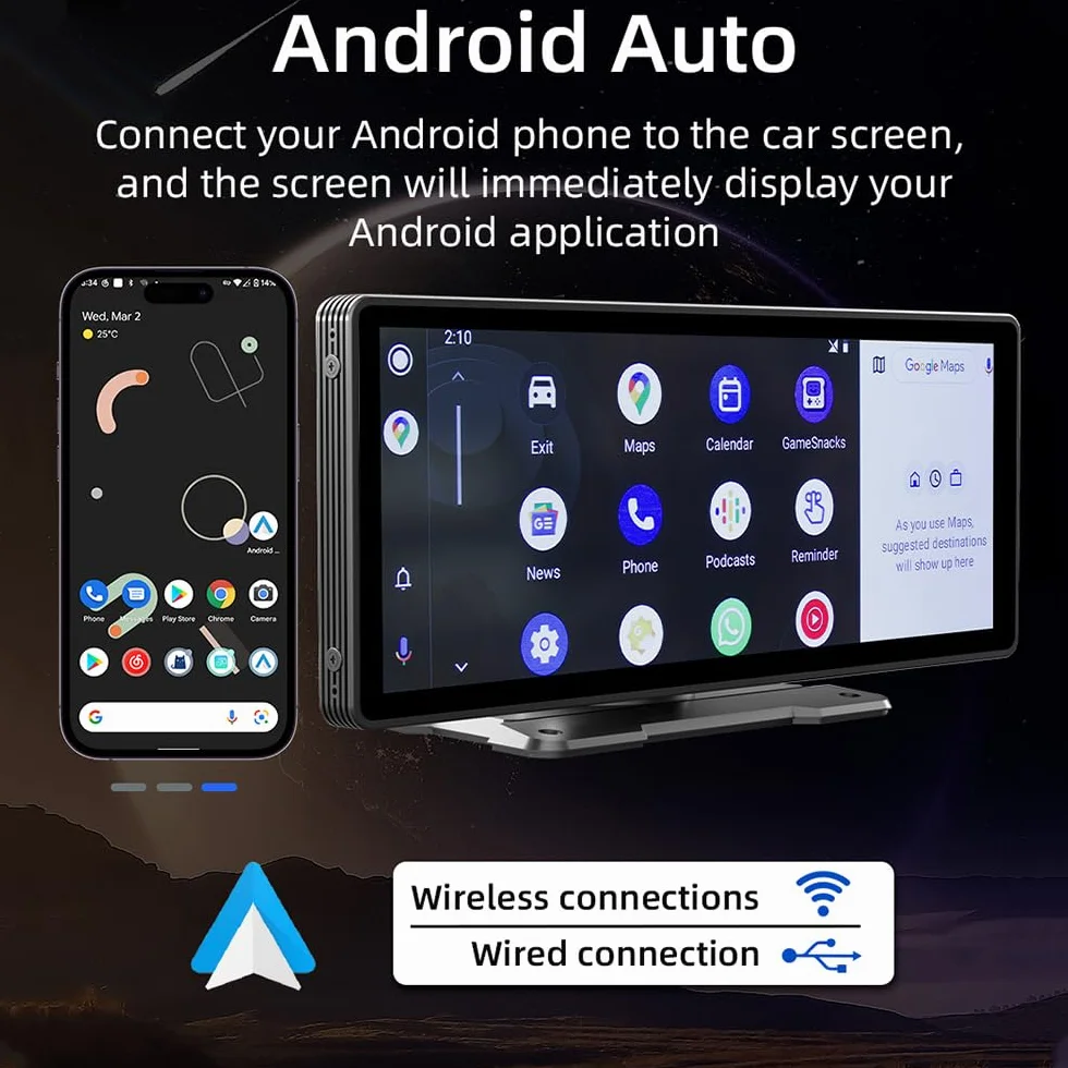 Przenośny bezprzewodowy ekran CarPlay i Android Auto do radia samochodowego, 10,26-calowy ekran dotykowy HD MP5, radio z ekranem IPS z BT 5.0/Mirror Link/FM//TF/AUX/Type-C/SD, odtwarzacz wideo WIFI
