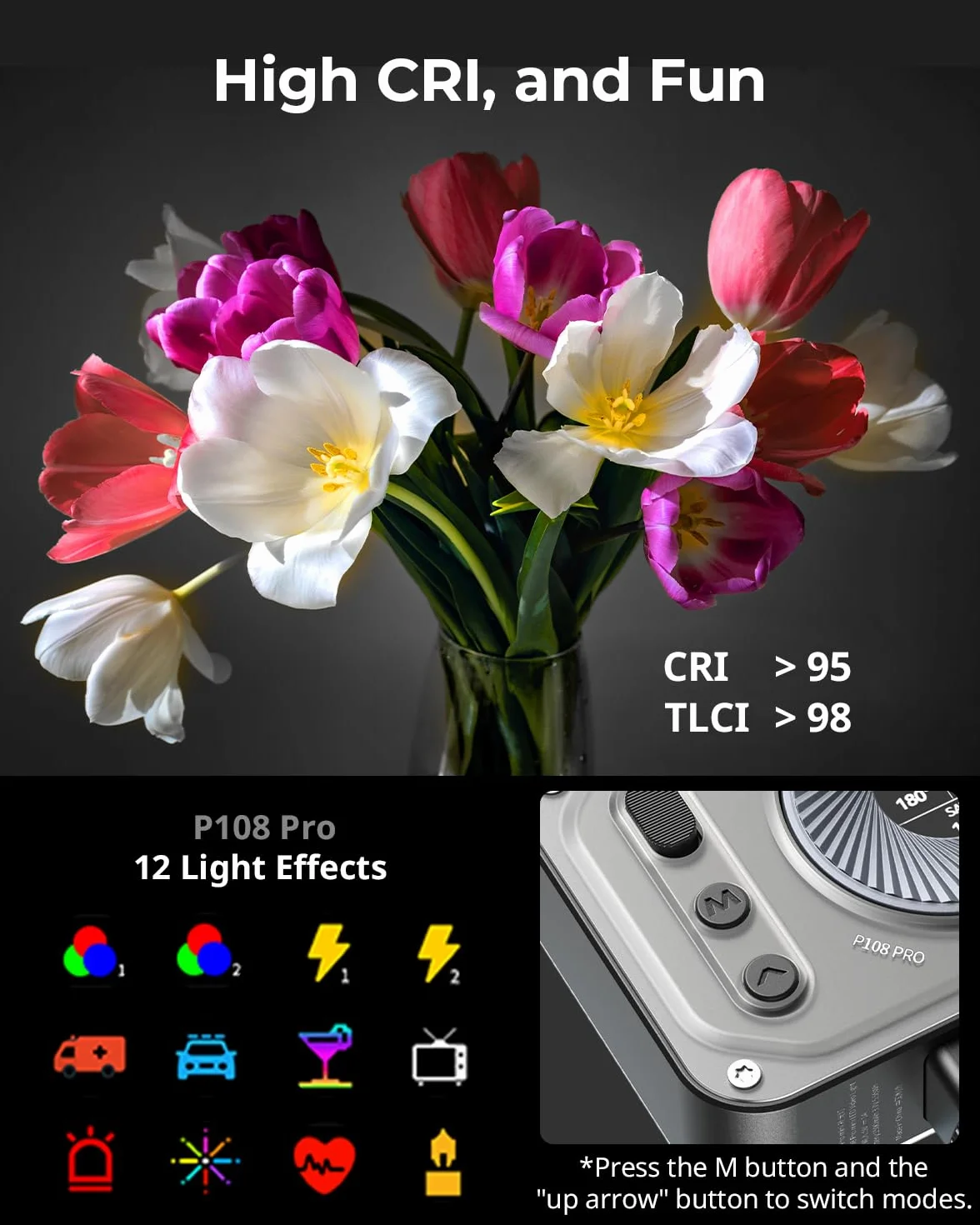 SMALLRIG Vibe P108 Pro RGB Video Light, Przenośna Lampa LED do Fotografii, Lampa do Zimnej Stopki, CRI95+, 2500-6500K, 12 Efektów, Akcesoria do Wypełniania światłem dla Twórców Treści - 4661