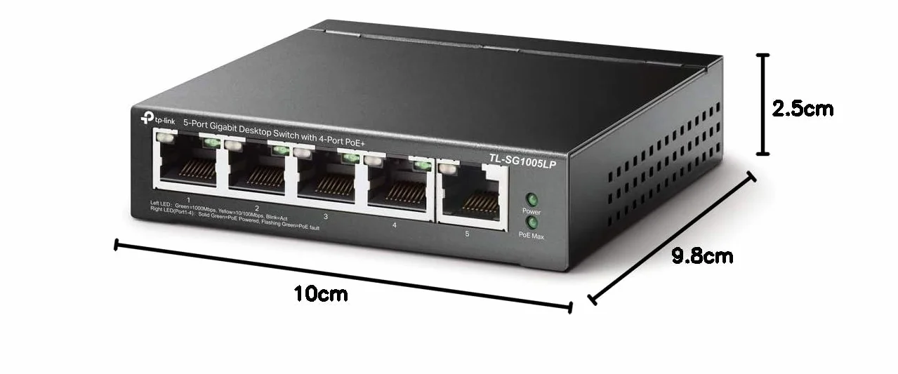 TP-Link TL-SG1005LP | Przełącznik Gigabit PoE 5× 10/100/1000 Mb/s (4× PoE+) | Budżet PoE 40 W | Metalowa obudowa | Plug & Play