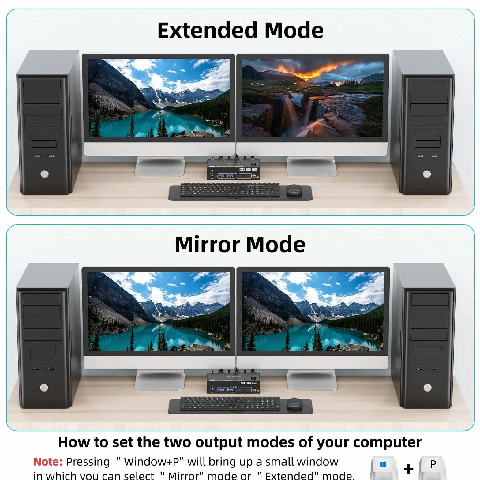 Przełącznik KVM 8K 2 PC 2monitor 8K 60 Hz 4K 144 Hz DP + HDMI Dual Monitor Switch do 2 Monitorów USB 3.0, Pilot Zdalnego Sterowania, Zasilacz 12 V i Kabel USB