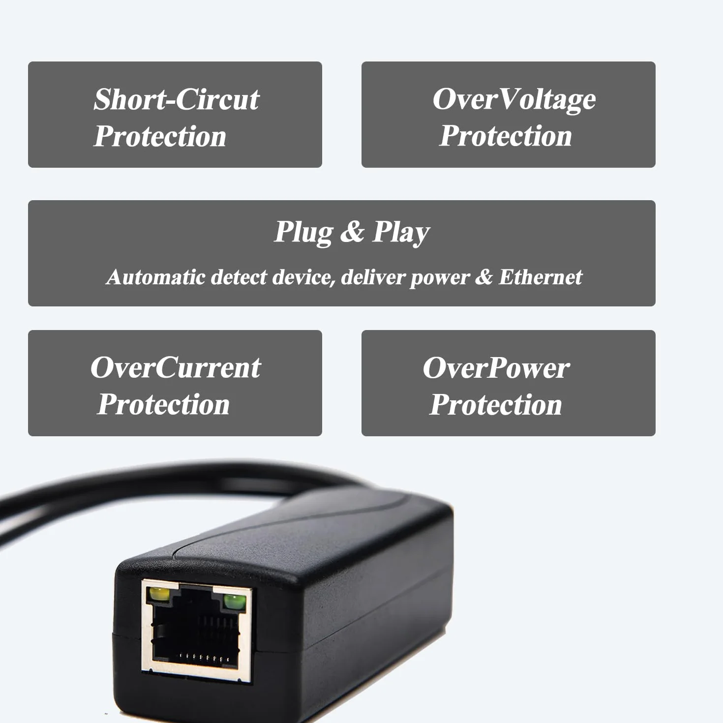 Revotech Aktywny rozdzielacz PoE 12 V/1 A, wtyczka DC 5,5 x 2,1 mm, 48 V PoE na DC 12 V/1 A, wyjście 10/100 Mbps, kompatybilny z IEEE802.3af/at, adapter PoE do kamery IP bez PoE (PS5712P)