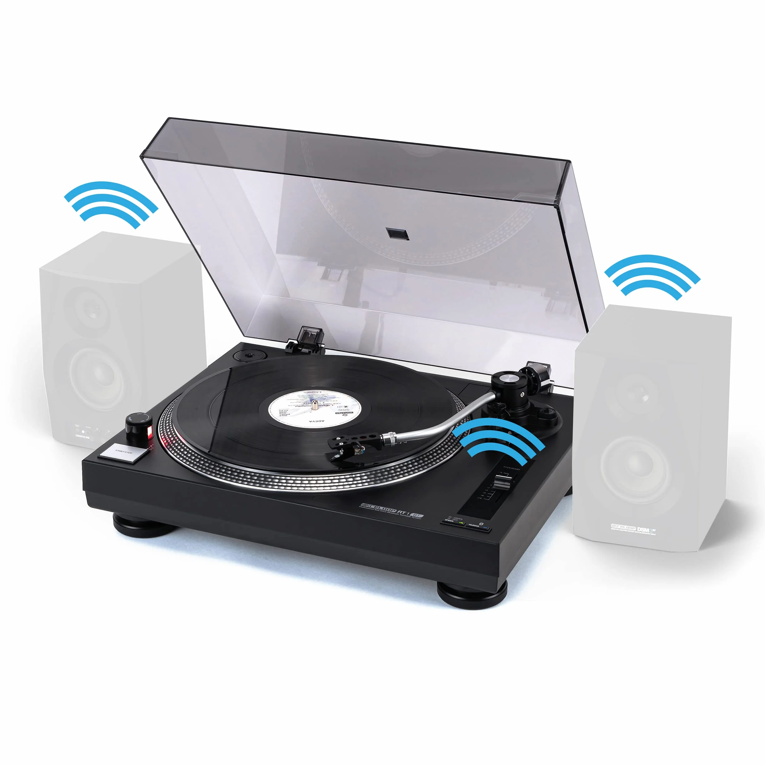 Gramofon Reloop RT-1 BT z napędem paskowym do zastosowań DJ i HiFi, Wyjście Bluetooth do bezprzewodowego połączenia z głośnikami Bluetooth, Wstępnie zmontowany system wkładek magnetycznych Ortofon