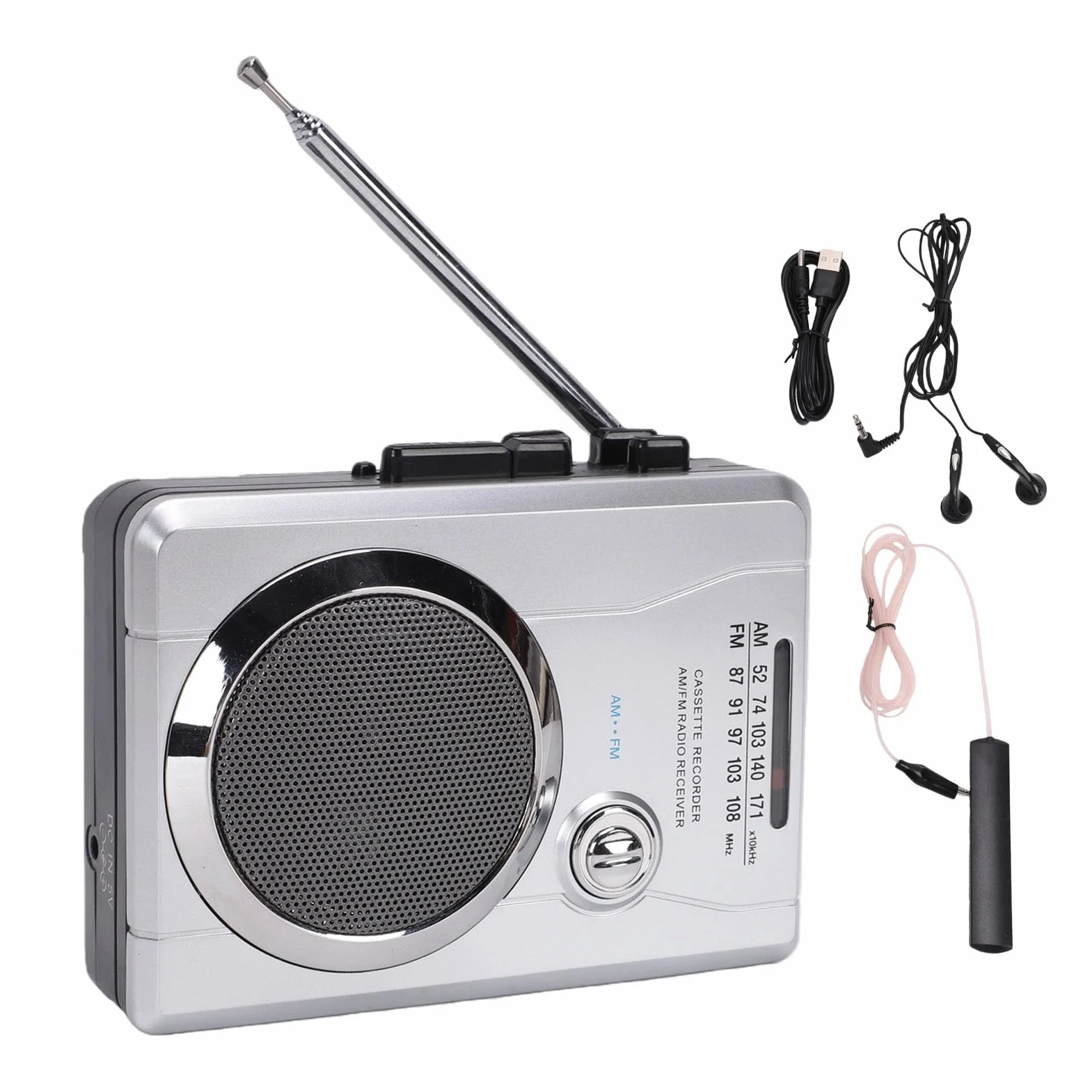 Bewinner Radio AM FM w Stylu Retro z funkcją Automatycznego Cofania i Gniazdem Słuchawkowym | Magnetofon kasetowy ABS, przenośny odtwarzacz muzyki, zabytkowe urządzenie audio, słuchanie na zewnątrz, akcesorium do