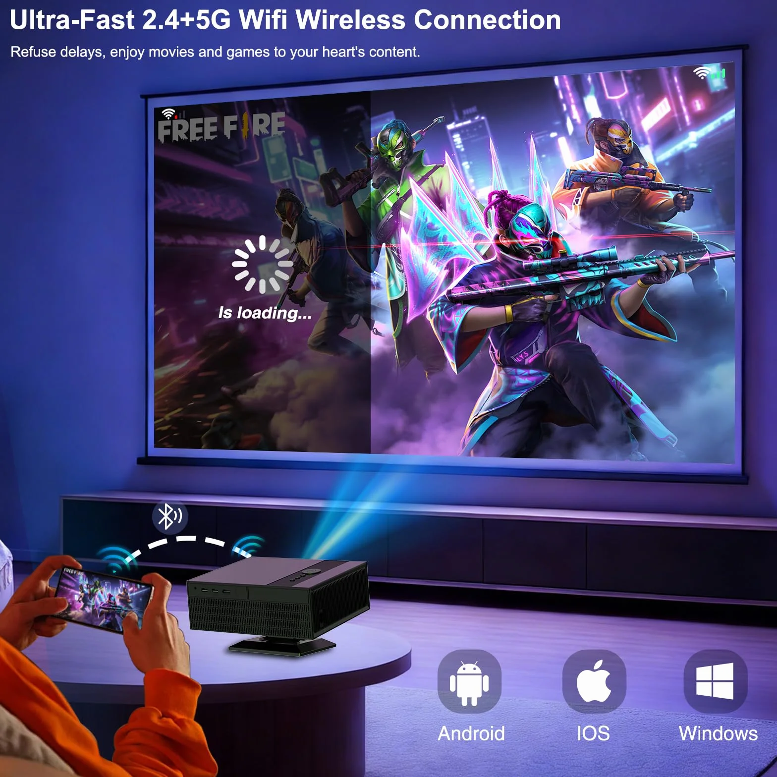 Inteligentny projektor 8K [kompatybilny z Netflix] 30000 lumenów, autofokus/automatyczna korekcja trapezu, projektor WiFi6 Bluetooth, 8K kina domowego, projektor wideo na zewnątrz z obrotowym o