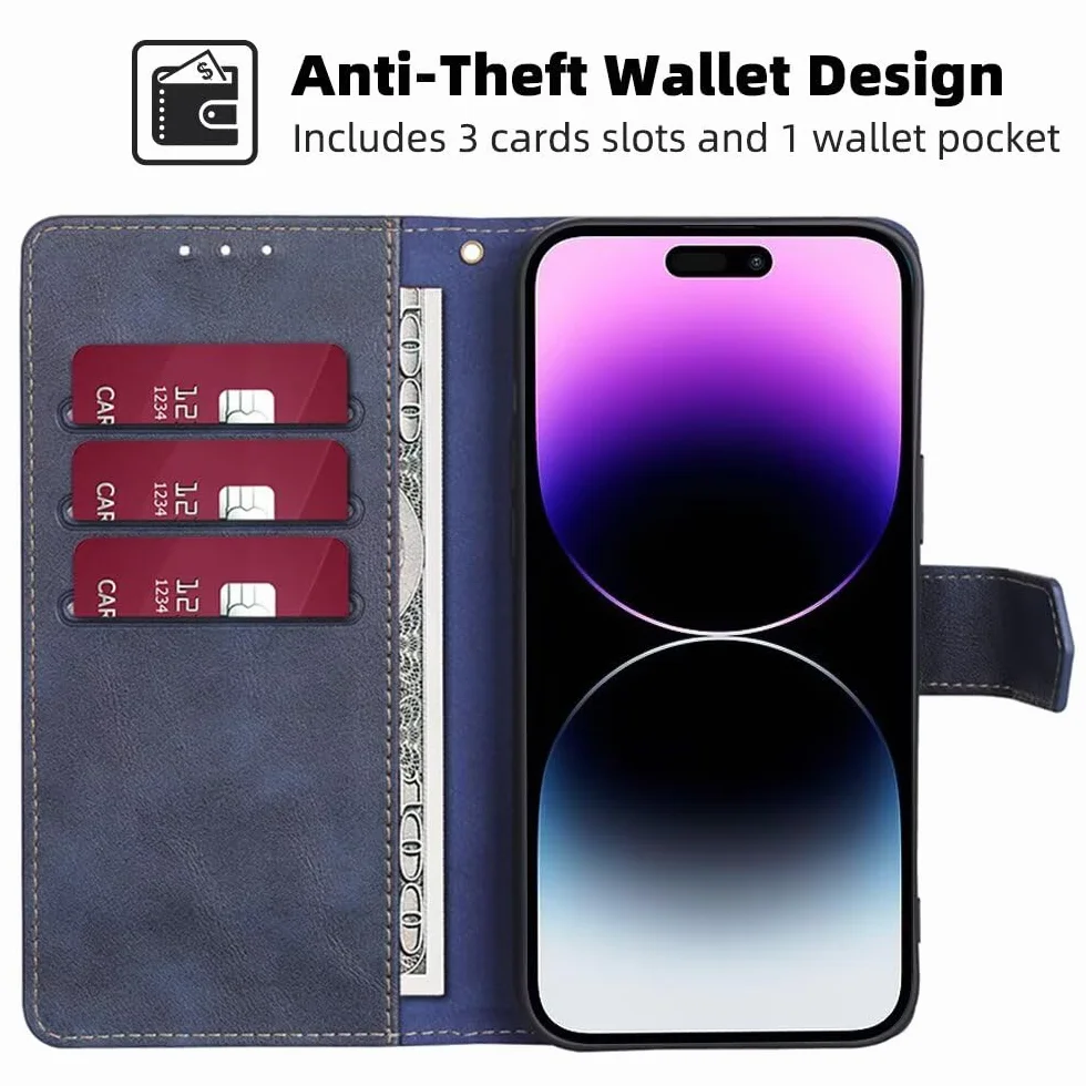 RankOne Etui ochronne do Motorola Moto Edge 50 (6,55 cala), skórzany portfel z klapką pokrowiec magnetyczny książkowy zderzak - niebieski