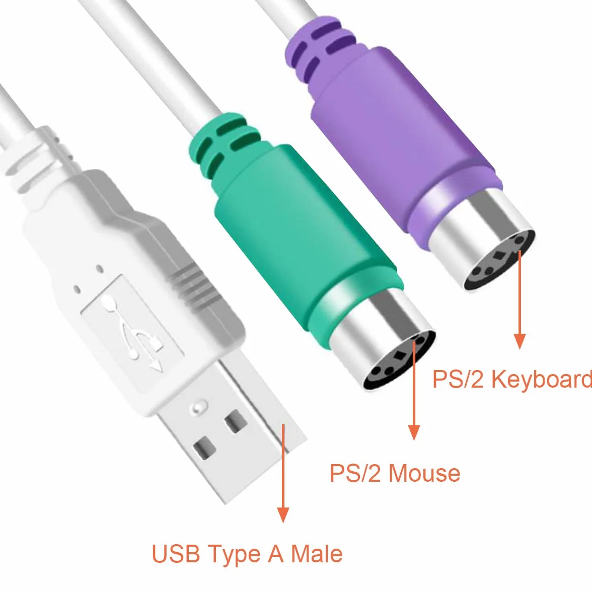 Xiatiaosann PS2 na USB A adapter kabel klawiatura mysz adapter przewód PS/2 męski na USB A wtyczka męska do myszy i klawiatury, zamiennik adaptera myszy PS2, 2 szt