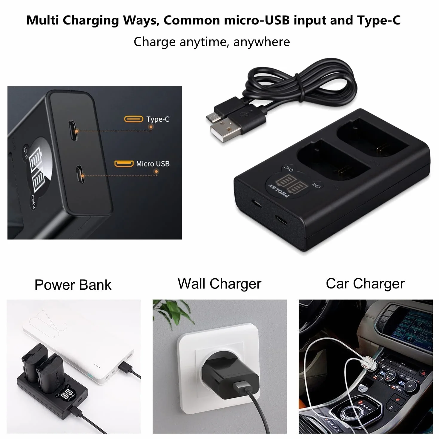 Canon LP-E6N USB Dual LCD Charger for EOS R5 R6 R7 5D Mark IV 5DS 5DS R 6D Mark II 7D Mark II 90D 80D