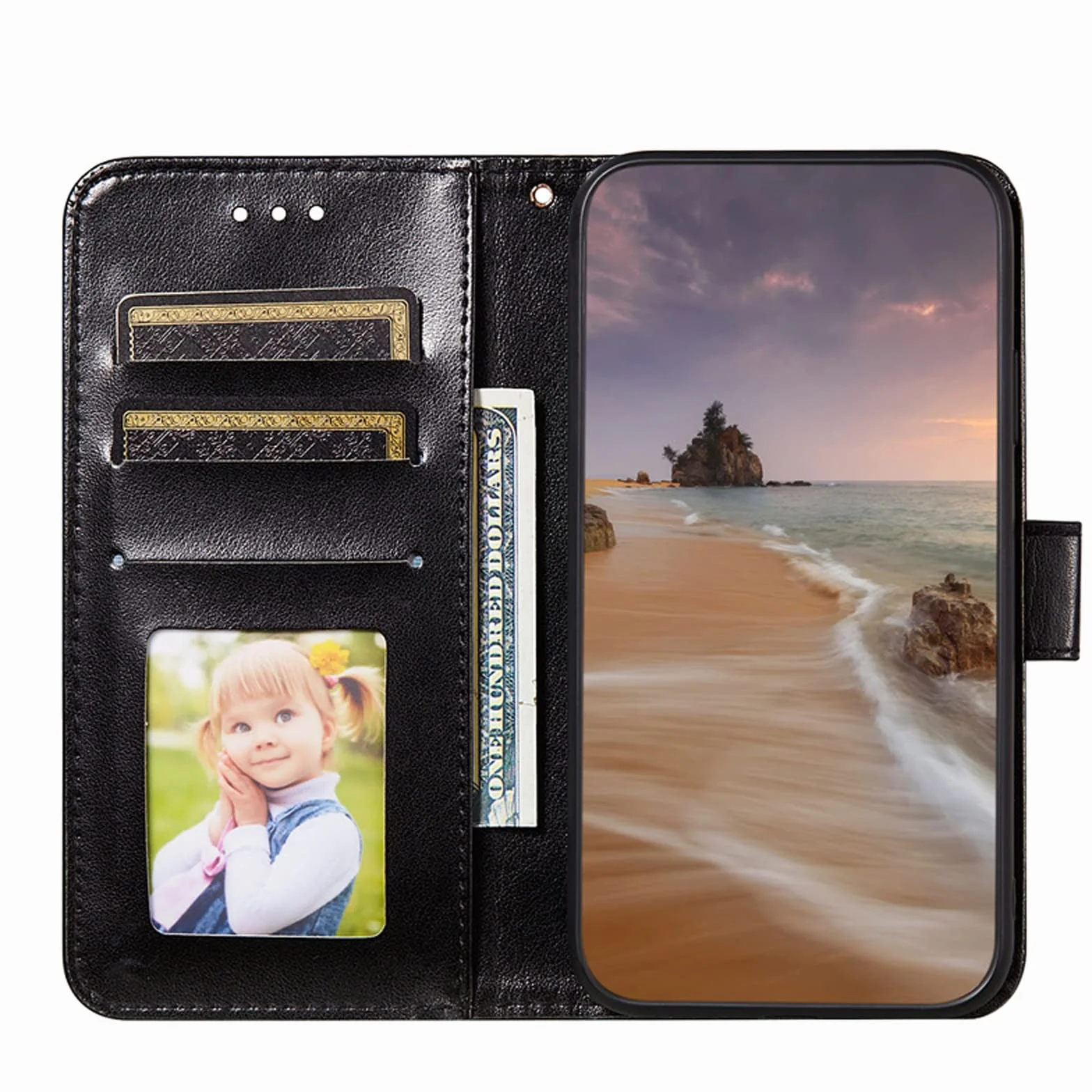 LTL Etui na telefon do iPhone 13 Mini/13/13 Pro/13 Pro Max, skórzane etui z klapką z przegródkami na karty, etui na telefon, magnetyczne zamknięcie, czarne, 13 6,1 cala