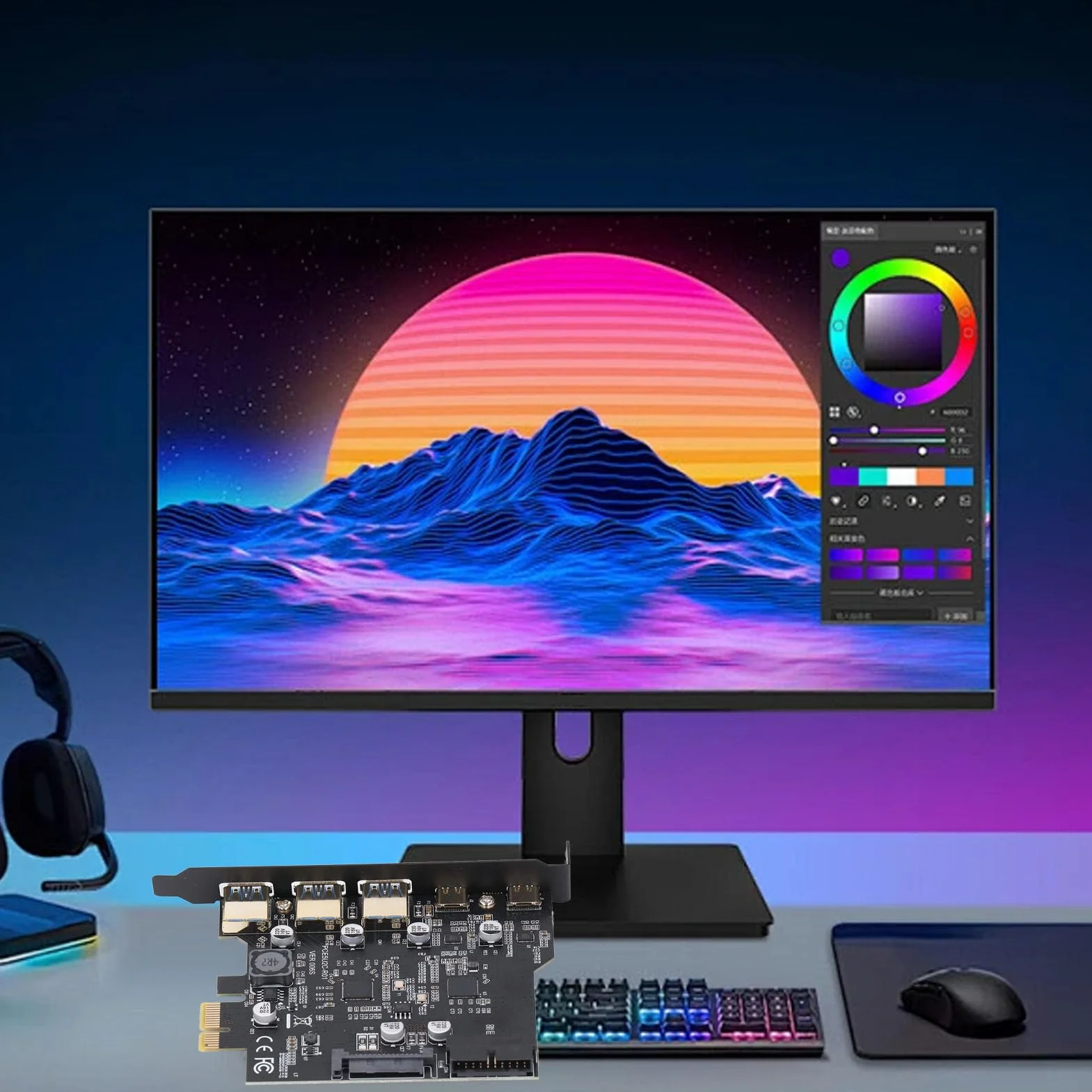 Karta PCIe na USB 3.2 Gen 2, Karta rozszerzeń PCI Express 20 Gb/s z 3 Portami i 2 Portami Typu C Wewnętrzny Koncentrator USB Komputera dla dla Linux