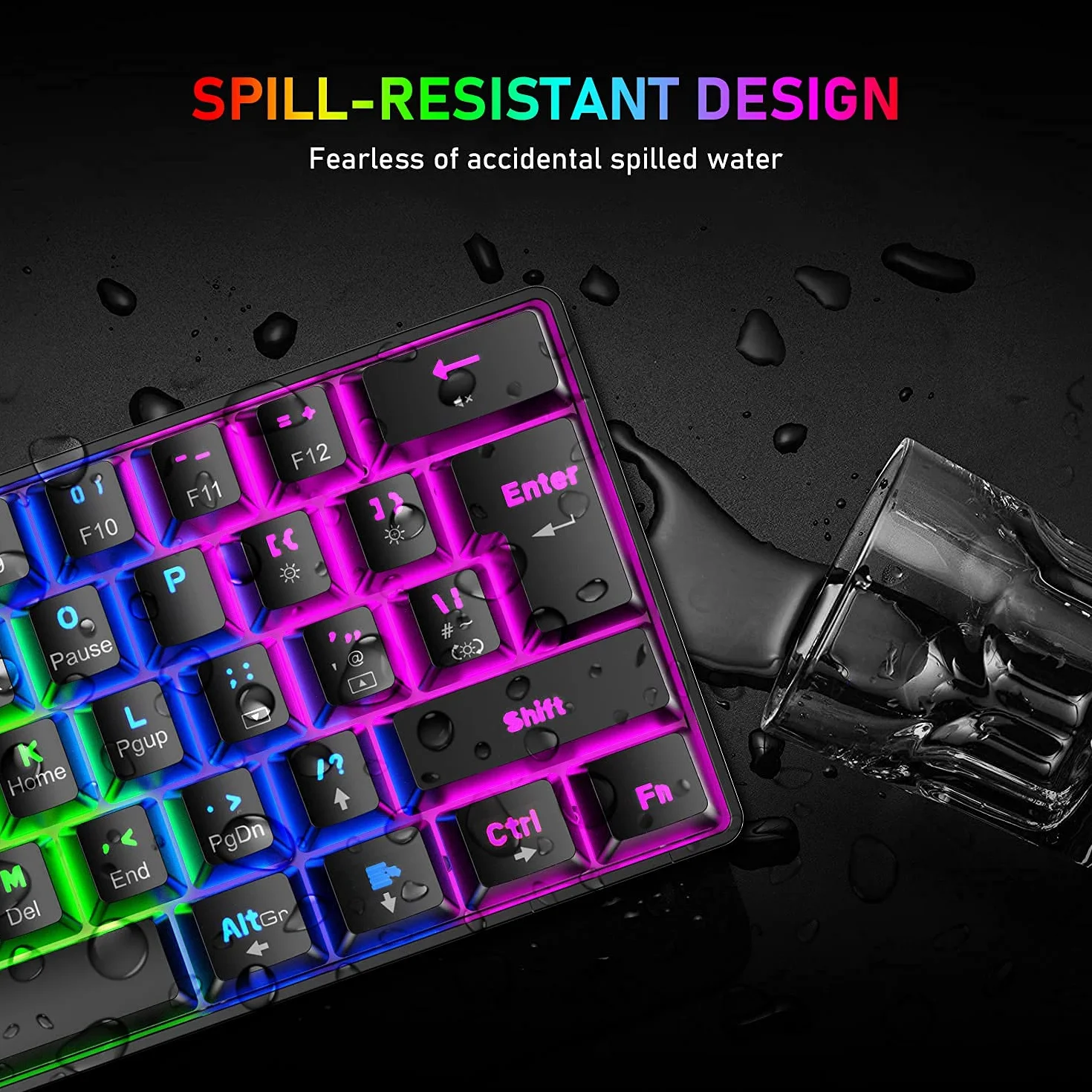 T60 Przewodowa Klawiatura i Mysz do Gier, Mini 60% kompaktowa Klawiatura Mechaniczna z 62 Keys, 19 Tęczowe światło LED, UK Layout + Mysz do Gier PS4 6400 DPI + Podkładka pod mysz - Red Switch/Czarny