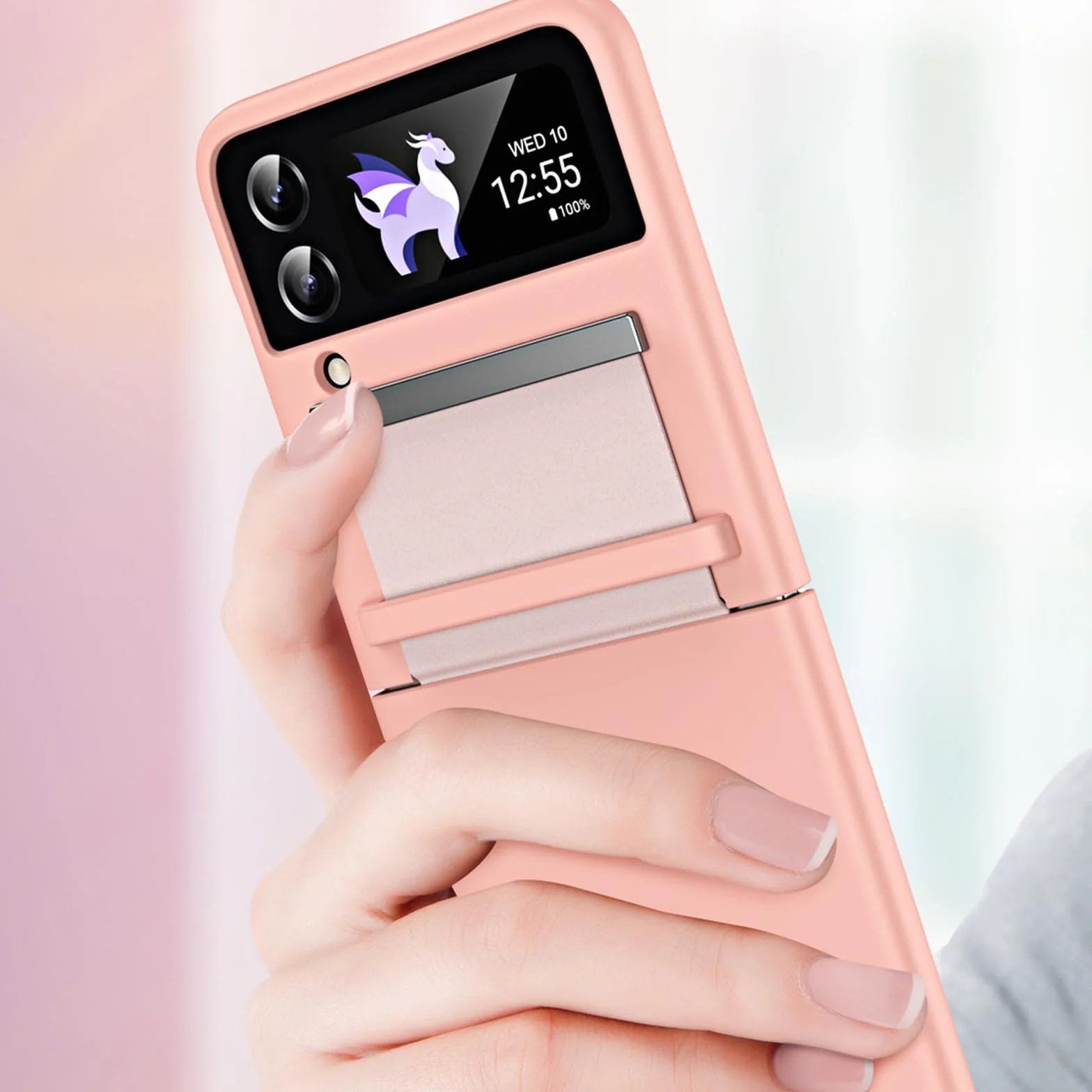Cienki pokrowiec do Samsunga Galaxy Z Flip 6, skalowalna ochrona ekranu ze szkła hartowanego na zawiasach, all-inclusive, odporny na wstrząsy, modny futerał na telefon komórkowy, różowy