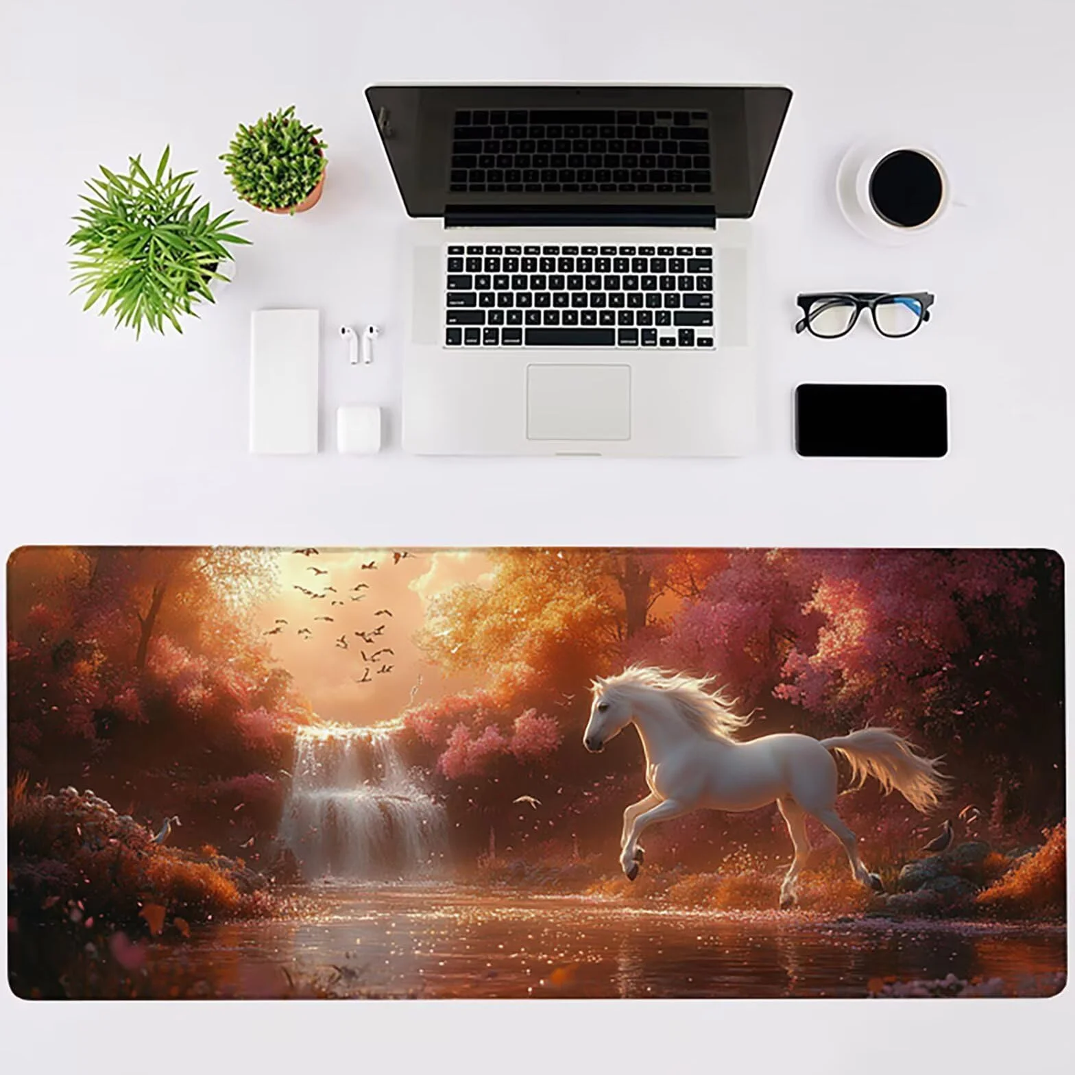 Podkładka pod mysz koń XXL 1600 x 800 x 3 mm, podkładka pod mysz do gier krajobraz, podkładka pod mysz z gumową podstawą, podkładka pod mysz dla graczy ze szwami na krawędziach, akcesoria dla graczy