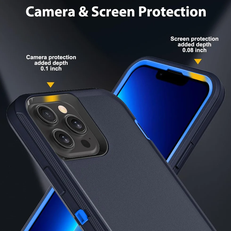 Etui do iPhone'a 13 Pro z 2 szt. ochraniaczy ekranu ze szkła hartowanego i 1 szt. ochraniaczy obiektywu aparatu, klasa wojskowa 3 w 1, wytrzymałe, odporne na wstrząsy, upadki, kurz (granatowe