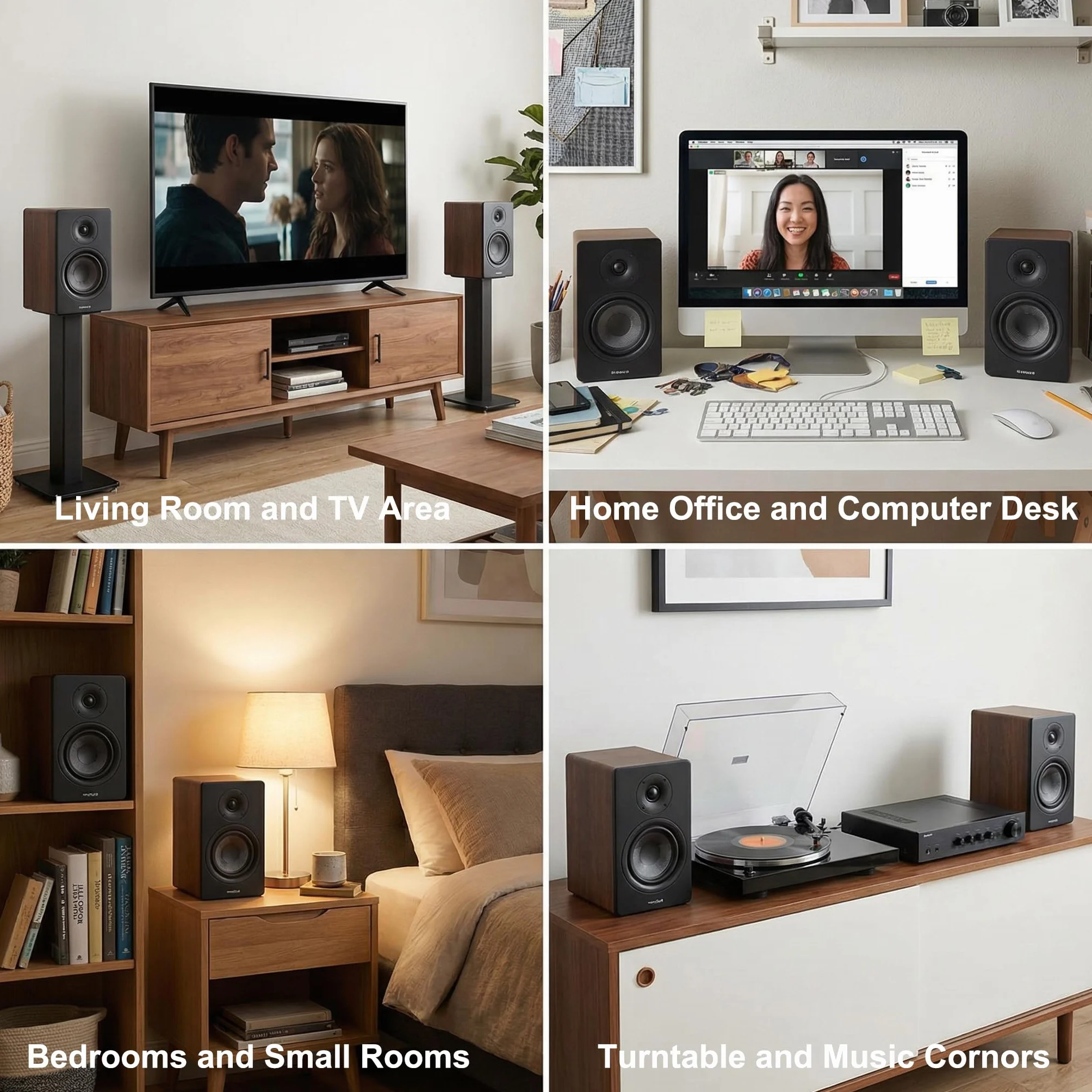 Głośniki półkowe z głębokim basem, szczytowa moc 80 W, głośniki komputerowe HiFi, 10 cm, stacjonarny system audio do domowej rozrywki, gramofonu, pary, orzech włoski