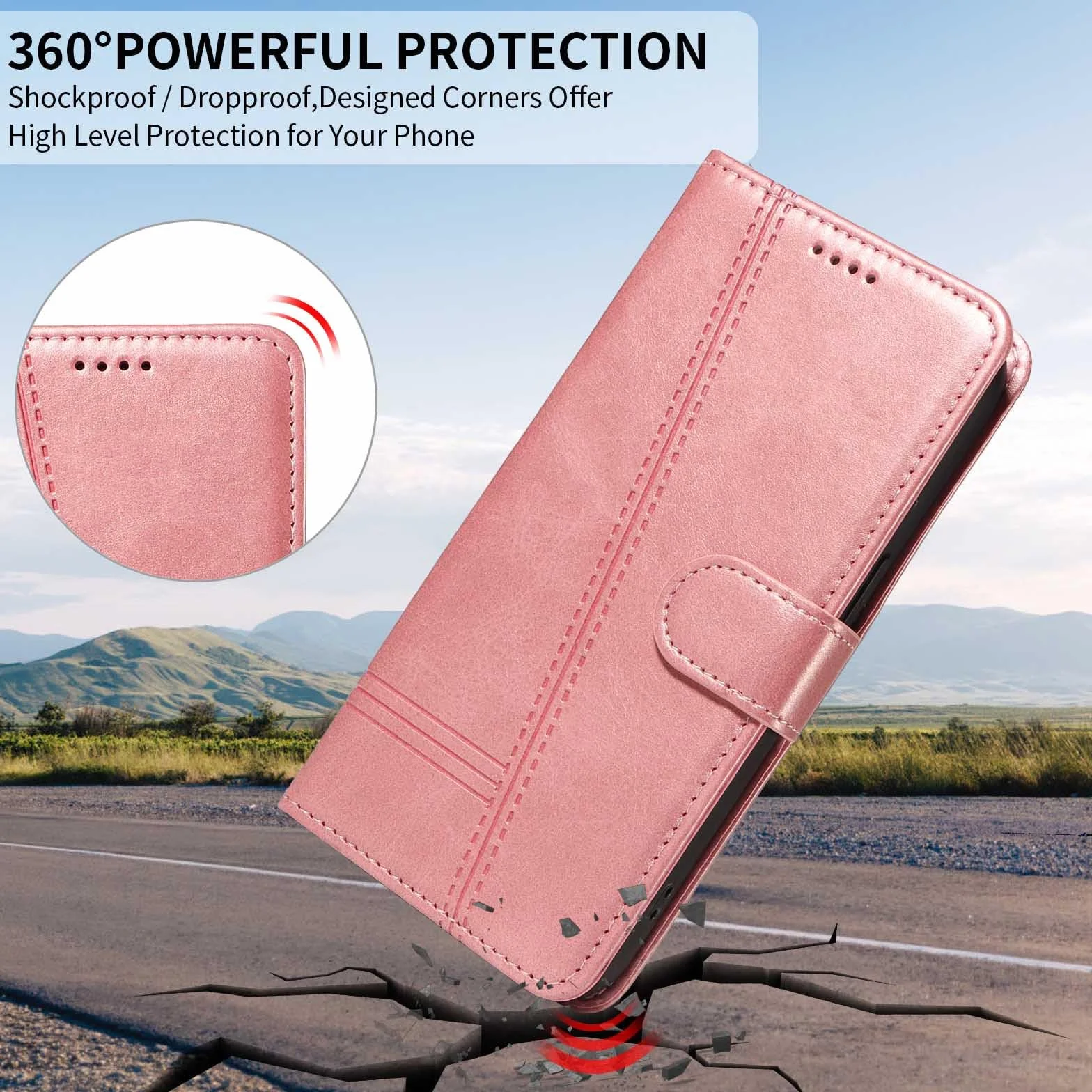 Etui z klapką do Samsung Galaxy S25 Ultra/S25 Plus/S25, skórzane etui portfelowe na telefon z stojakiem na karty, etui foliowe, odporne na wstrząsy, tworzywo TPU, kolor różowy, S25 Ultra