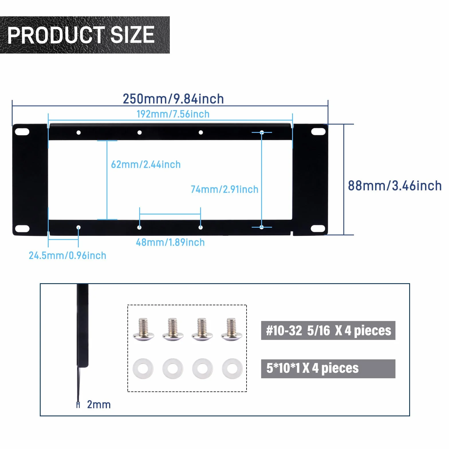 GeeekPi DeskPi RackMate 10-calowy uchwyt do montażu w stojaku 2U do projektu DIY, kompatybilny z szafką serwerową DeskPi RackMate T0/T1/T2/T0 Plus/T1 Plus/TL1