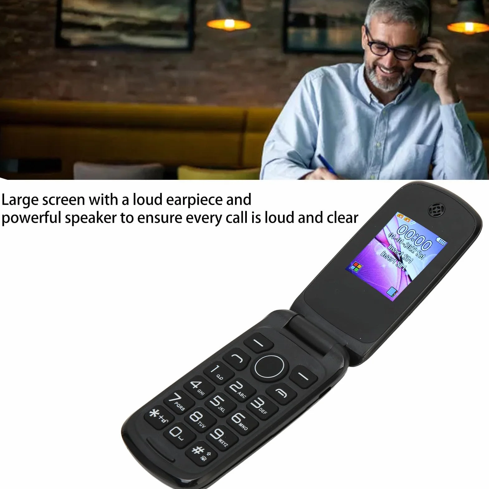 Telefon z klapką dla Seniorów Odblokowany, 3G LTE Dual SIM Telefon z Dużym Przyciskiem i Mocnym Głośnikiem Duże Klawisze i Diody LED Funkcja SOS Długi Czas Pracy Baterii, (Czarny)