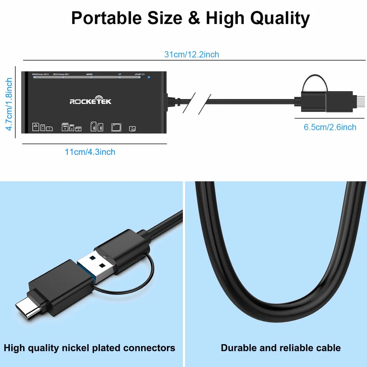 USB C USB3.0 Multi Card Reader, SD/TF/CF/Micro SD/XD/MS 7 w 1 Czytnik kart pamięci/Adapter/Hub dla kart SD SDXC SDHC CF CFI TF Micro SD Micro SDXC Micro SDHC MS MMC dla systemów Windows/Mac/Android