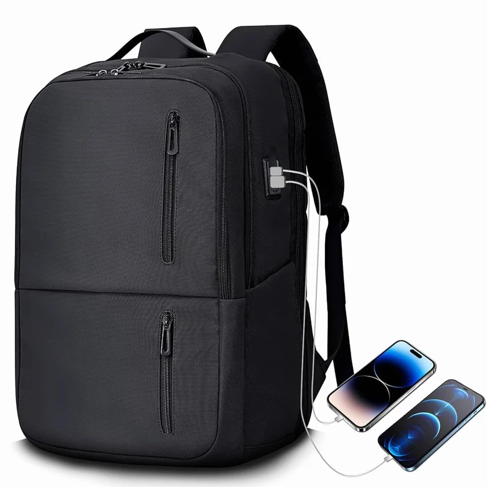 Plecak podróżny dla mężczyzn, plecak na laptopa 17,3 cala, wodoodporny plecak biznesowy podróżny z portem ładowania USB, plecak podręczny dla mężczyzn i kobiet, do pracy, biura, na uczelnię