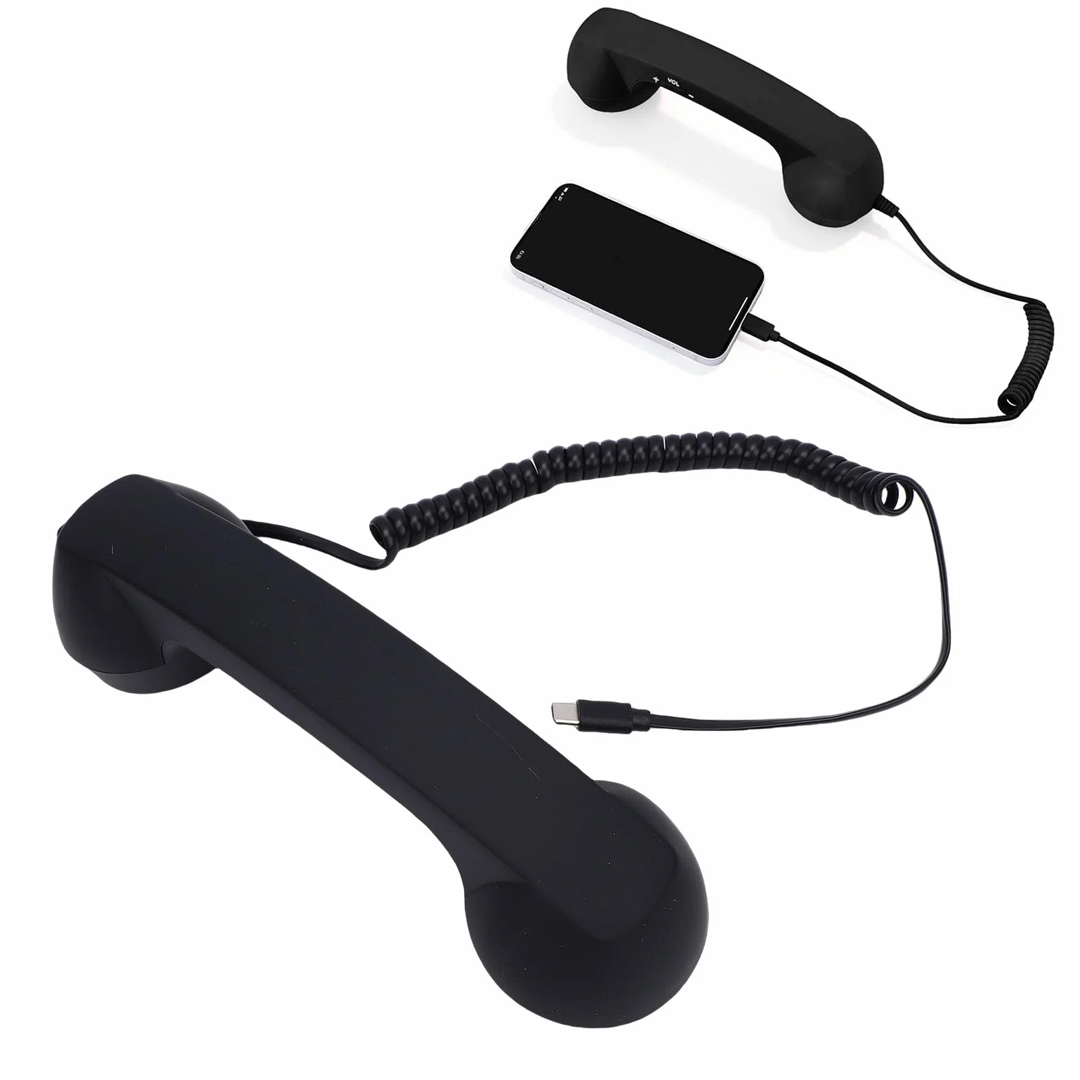 Słuchawka Telefoniczna USB C w Stylu Retro z regulacją Głośności Mikrofonu, Przewodowa Słuchawka Telefoniczna w Stylu Vintage, Oldschoolowe Akcesorium do Telefonów Komórkowych (BLACK)