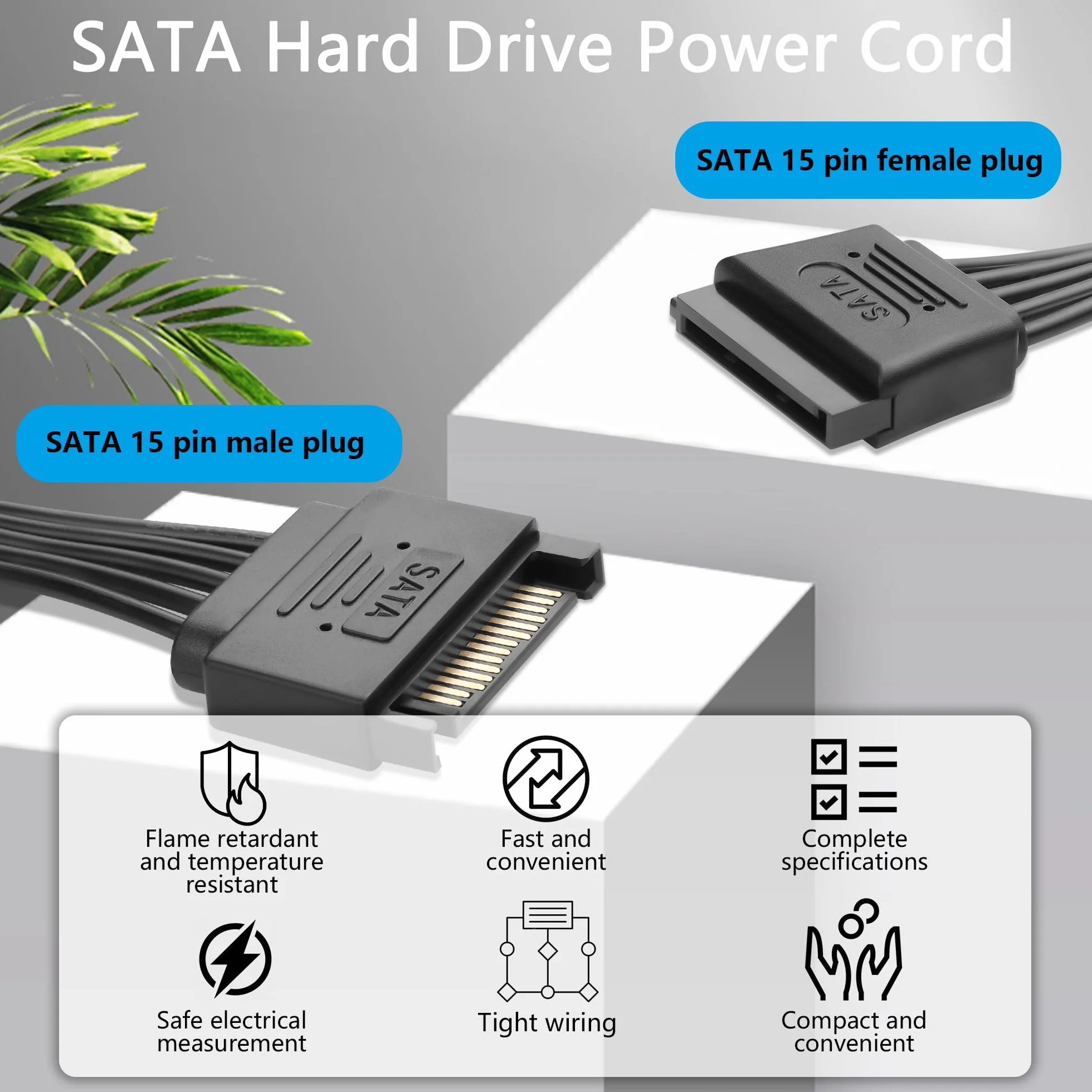 GINTOOYUN SATA dysk twardy kabel zasilający SATA 15-pinowy wtyk na gniazdo przedłużacz zasilania do dysku twardego HDD (39,76 cala) (101 cm)