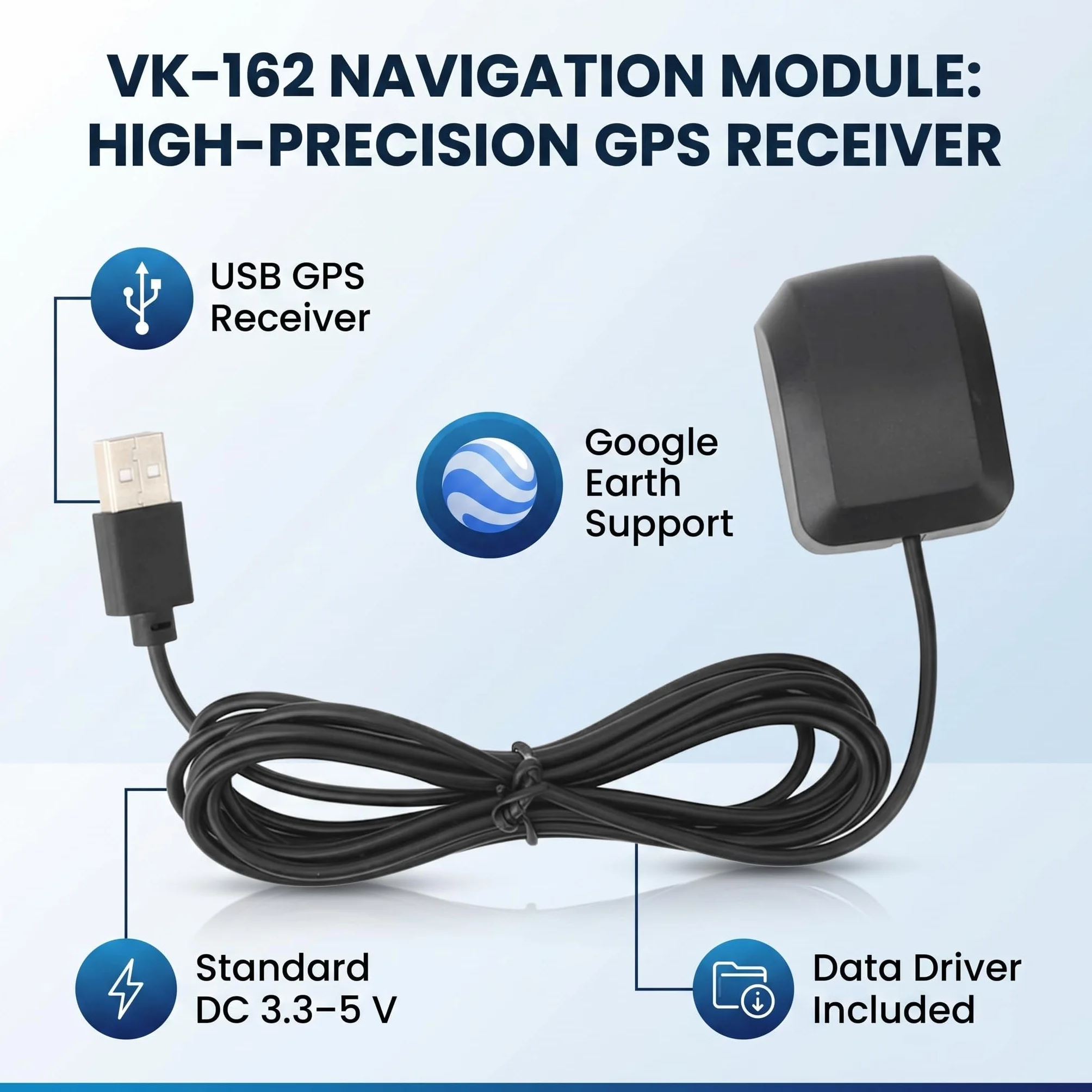 YWBL-WH DC3.3-5V VK-162 Moduł nawigacyjny Interfejs USB Odbiornik GPS Obsługa Earth