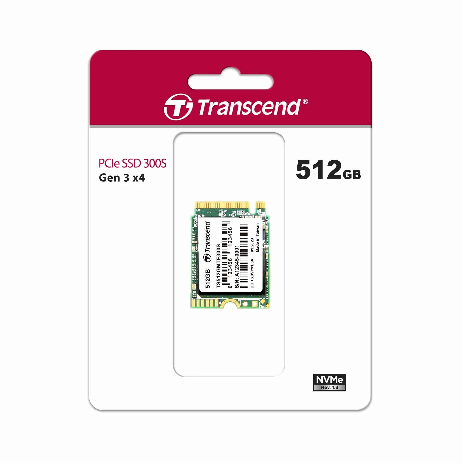 Transcend MTE300S 512GB M.2 2230 NVMe PCIe Gen3x4, 3D TLC, DRAM-Less, do 2000/1,050 mb/s, wewnętrzny dysk SSD do gier podręcznych, ultrabooków i NUC