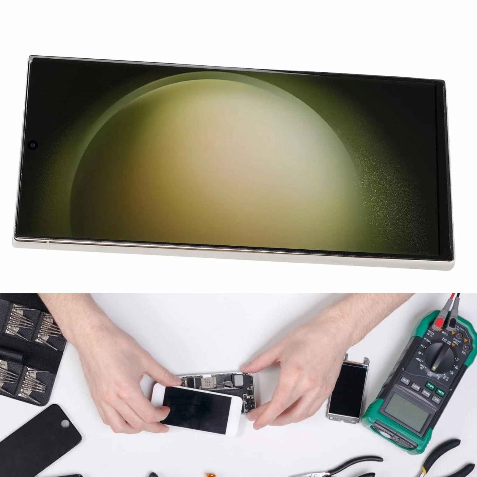 Cocoarm Wymiana Ekranu dla S23 Ultra 5G TFT LCD Zespół Digitizera z Ekranem Dotykowym 6,8 Cala z ramką i Narzędziami do Naprawy 120 Hz Multi Touch dla Użytkowników SM S918 (SILVER)