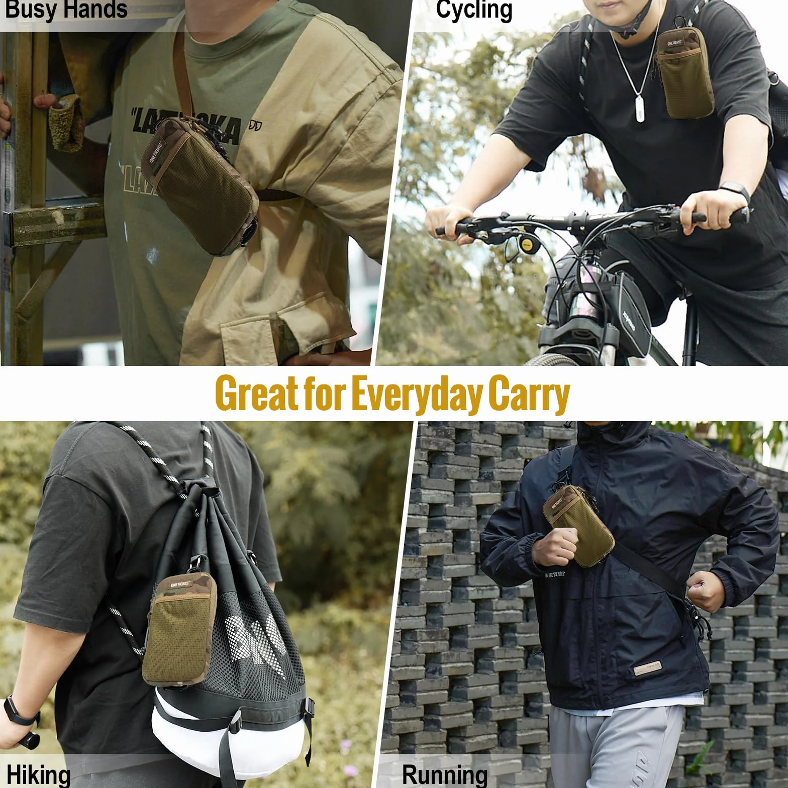 OneTigris Taktyczne etui na telefon komórkowy EDC Pouch Molle małe z karabińczykami 4,7"-6,7" do iPhone 16 15 14 13 12 Pro Max 7 8 Plus Samsung