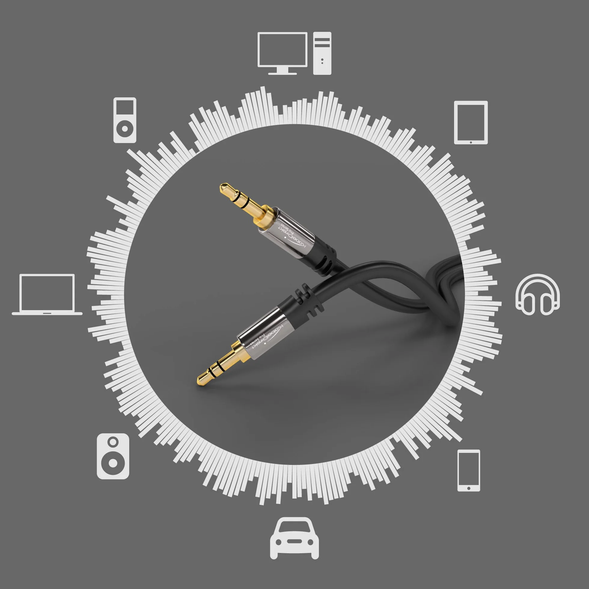KabelDirekt – Przewód AUX audio jack 3,5mm – 10x1,5m – metalowe złącza | Kabel audio/słuchawkowy, jack 3,5mm, telefonu/PC/laptopa/samochodu/HiFi, czarny