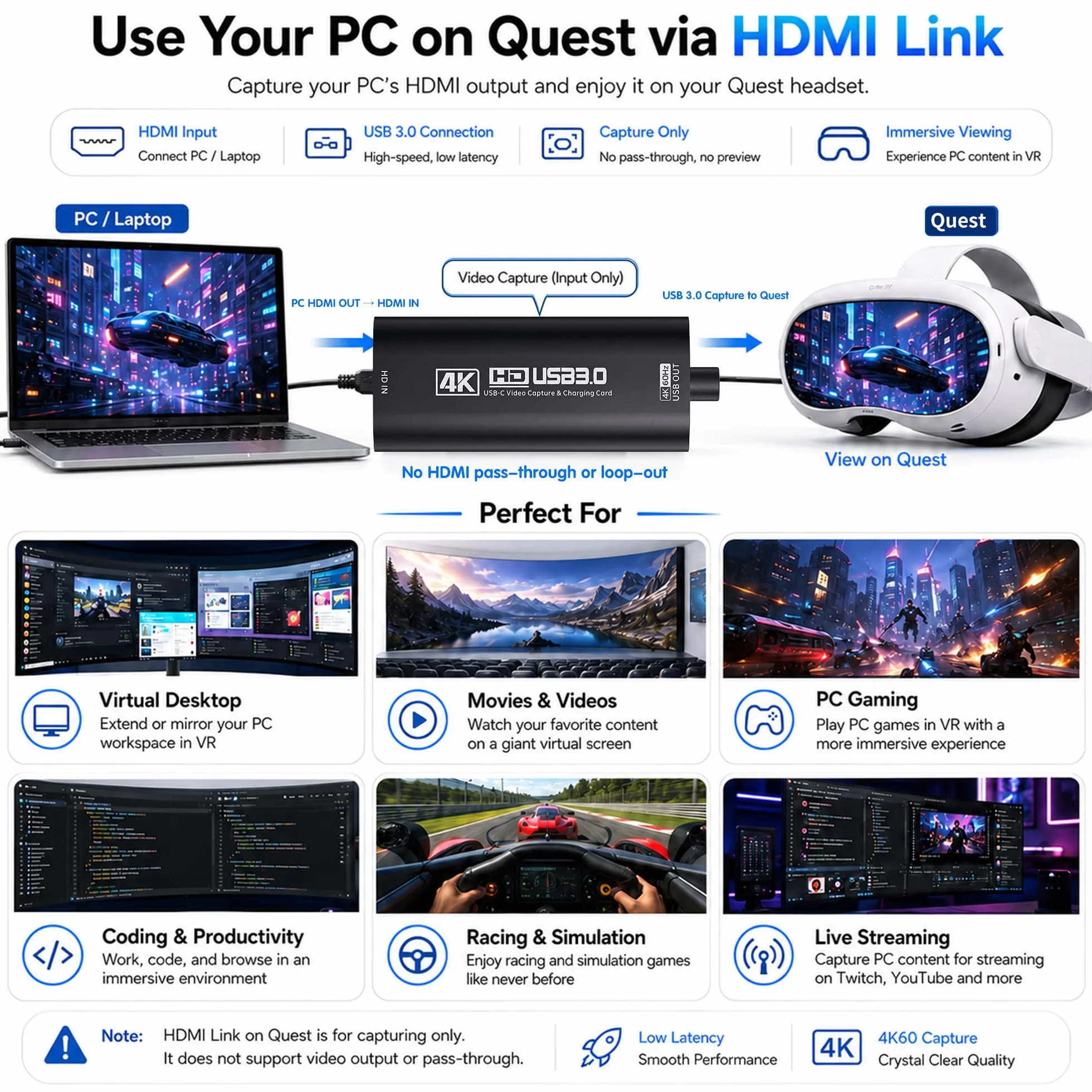 Guermok, Karta przechwytująca HDMI, 4K60FPS / 2K120FPS, PD100W, streaming | Streaming, nagrywanie i granie z niskim opóźnieniem, Obsługuje konsole przenośne, Plug & Play bez sterowników, kamery, PD100W