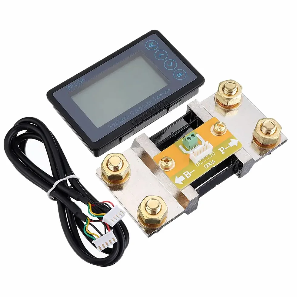 DollaTek TF03K 500 A monitor akumulatora, programowalny alarm wysokiego i niskiego napi?cia, zakres napi?cia 10 V-120 V z kablem przy??czeniowym i 5 m ekranowanym kablem