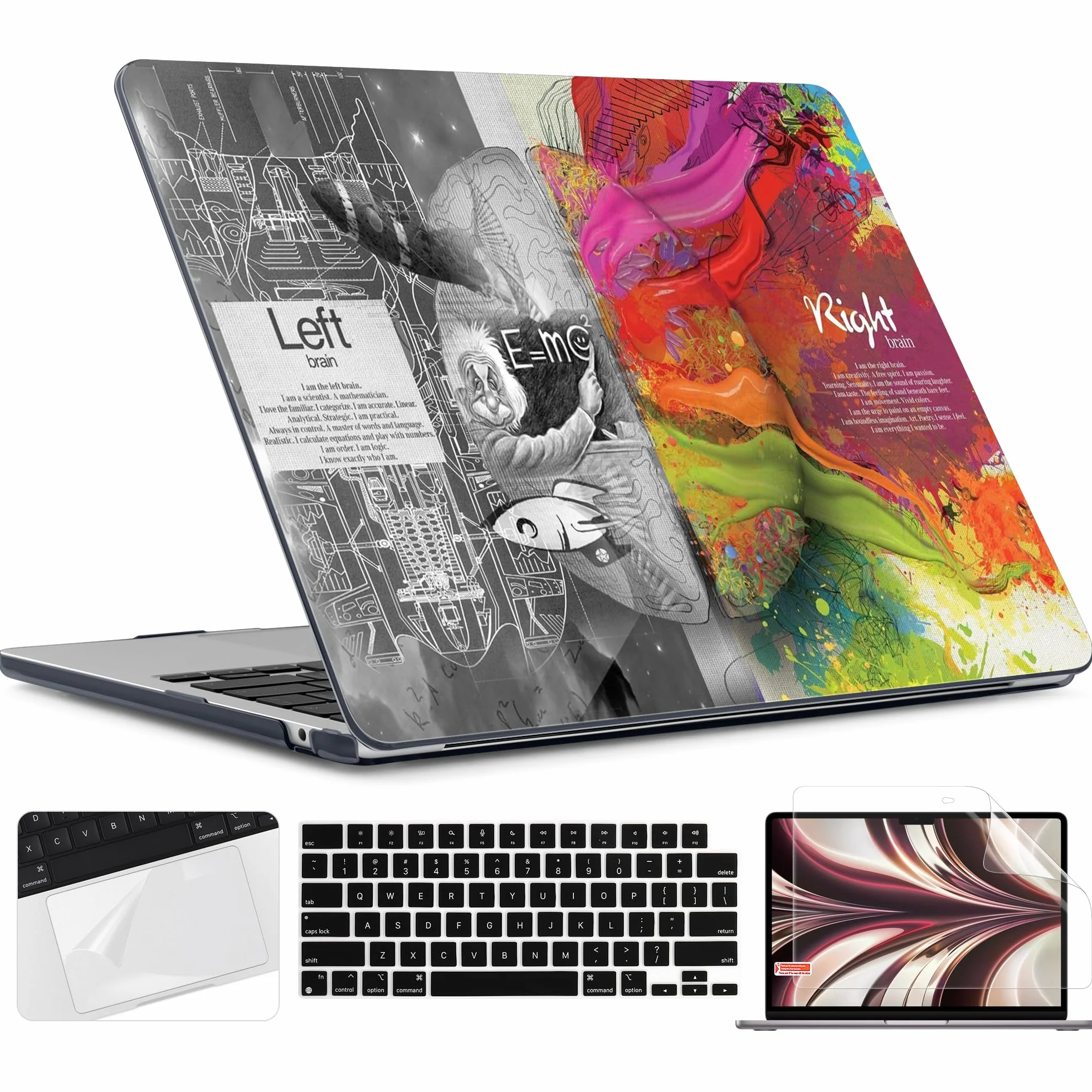 TWOLSKOO Etui M2 MacBook Air 13,6 cala 2022 A2681 z Touch ID, plastikowa twarda obudowa z osłoną ekranu i osłoną klawiatury i folią gładzika do MacBooka Air 13 M2 2022, kreatywny mózg
