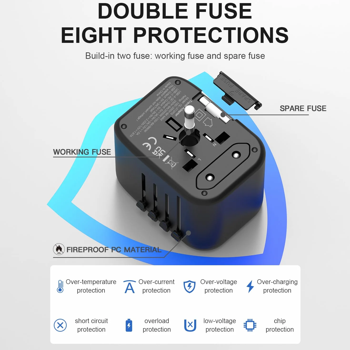 HAPOW - Uniwersalny adapter podróżny PD20W, międzynarodowy zasilacz sieciowy, 2 USB-C i 2 USB-A, ładowarka podróżna do szybkiego ładowania, adapter do gniazdka podróżnego na całym świecie, adapter