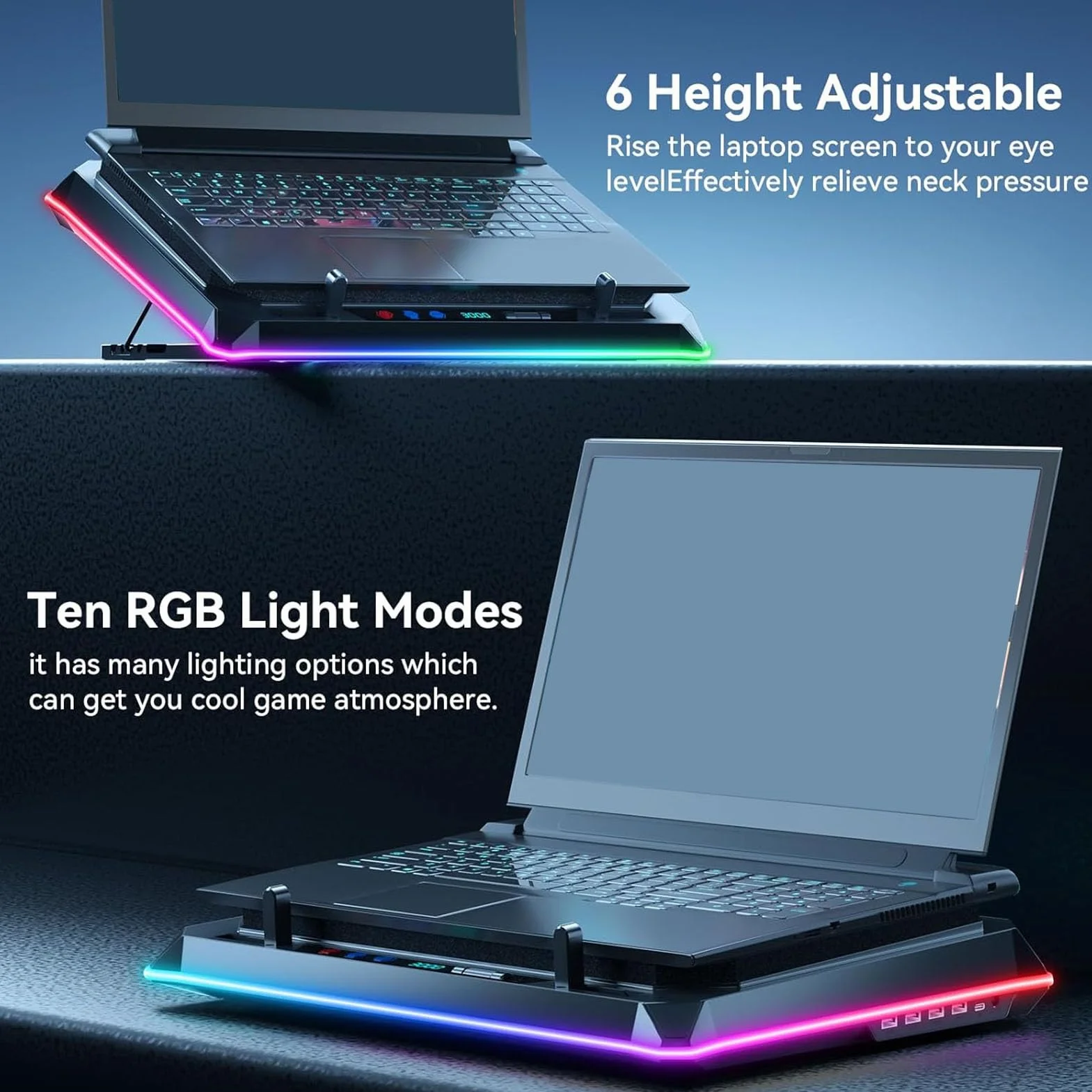 Generic Szybka Podkładka Chłodząca do Laptopa RGB z Podwójnymi Wentylatorami Chłodnica 15,6–19 Cali dla Graczy i Pracowników Biurowych Konstrukcja ABS