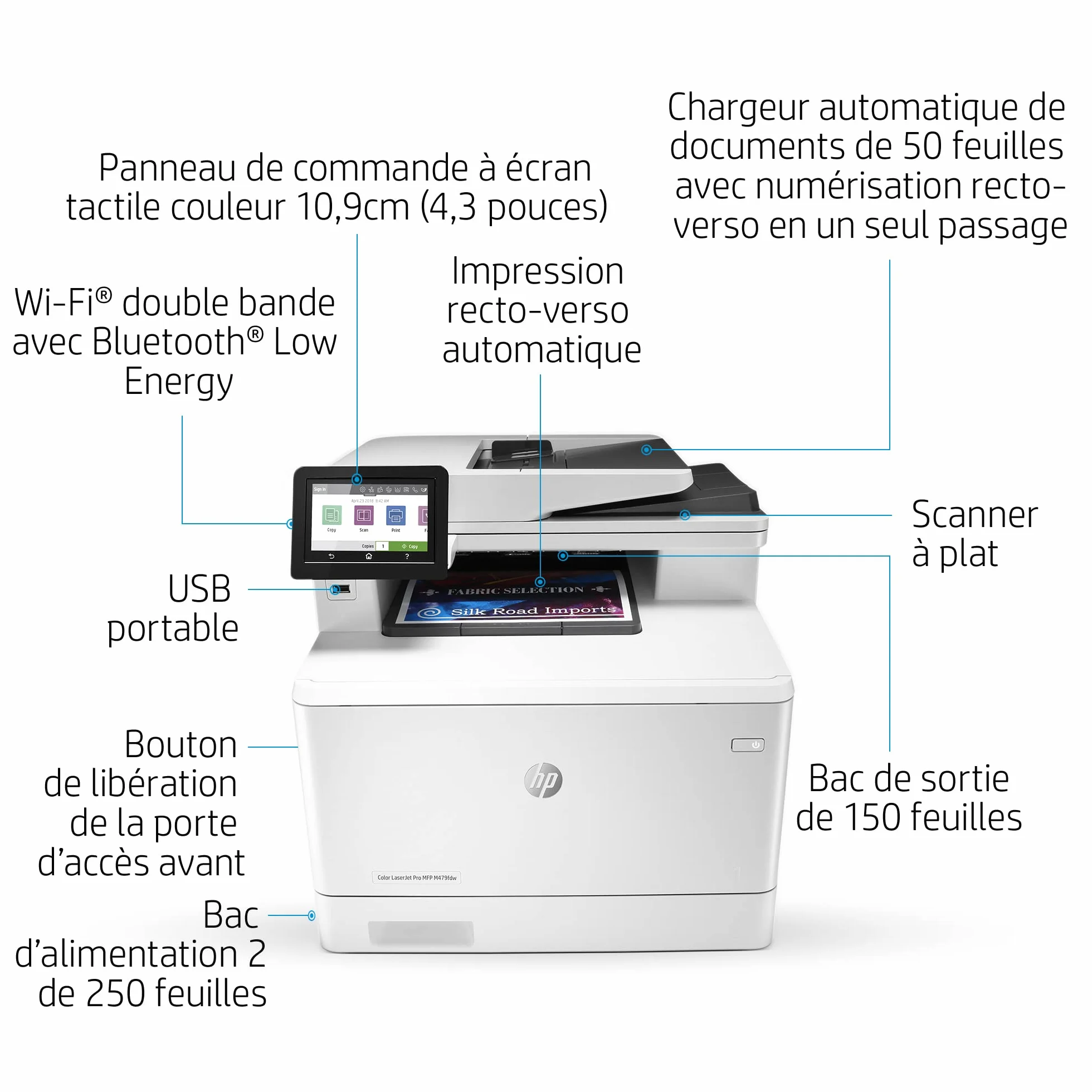 HP M479fdw Colour LaserJet Pro Drukarka Wielofunkcyjna, 39.88 x 47.24 x 41.66 cm, Biały