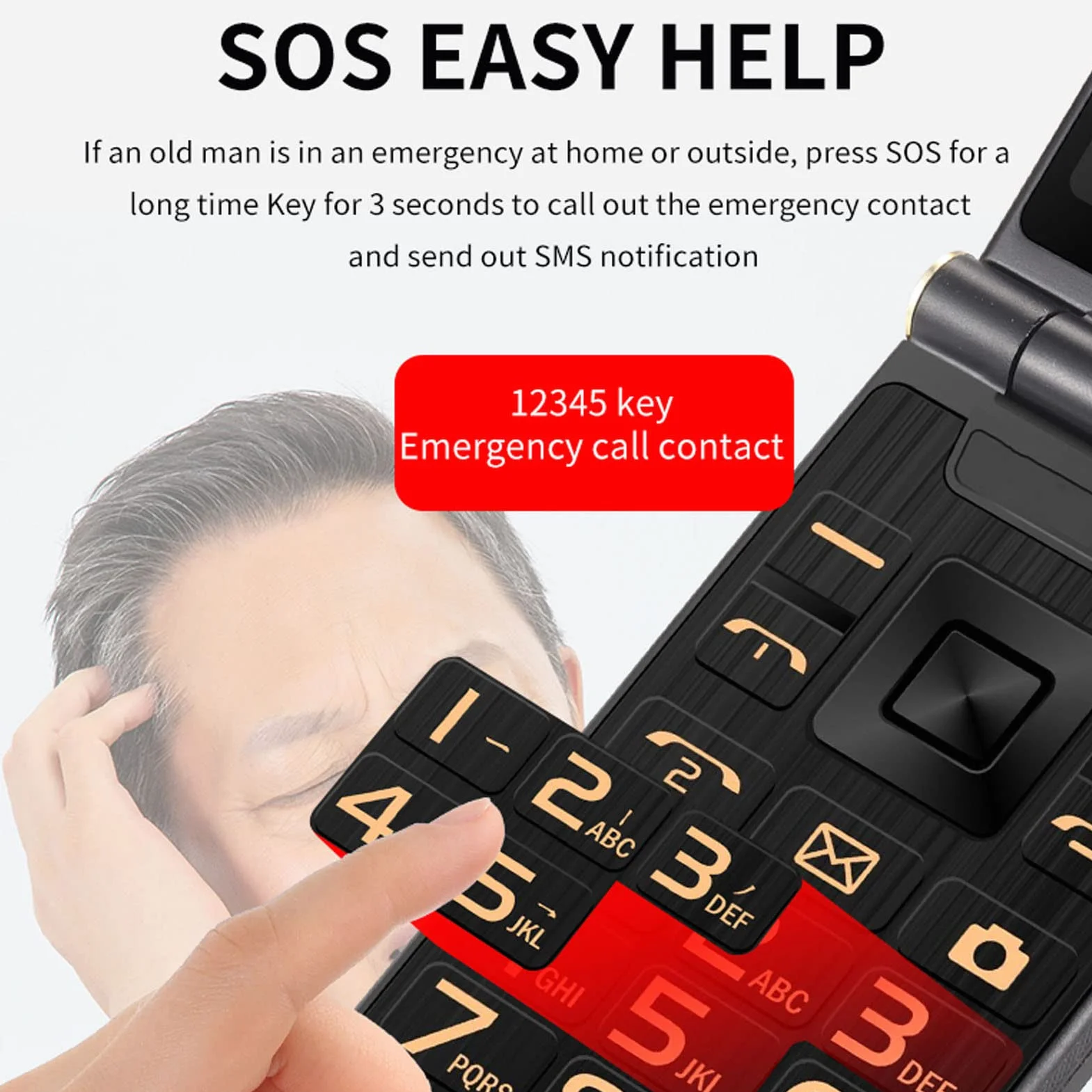 Odblokowane Telefony Komórkowe dla Seniorów, Telefon z klapką, Podstawowy Telefon Komórkowy z Dużym Przyciskiem dla Osób Starszych z Przyciskiem SOS, dużą głośnością, latarką,