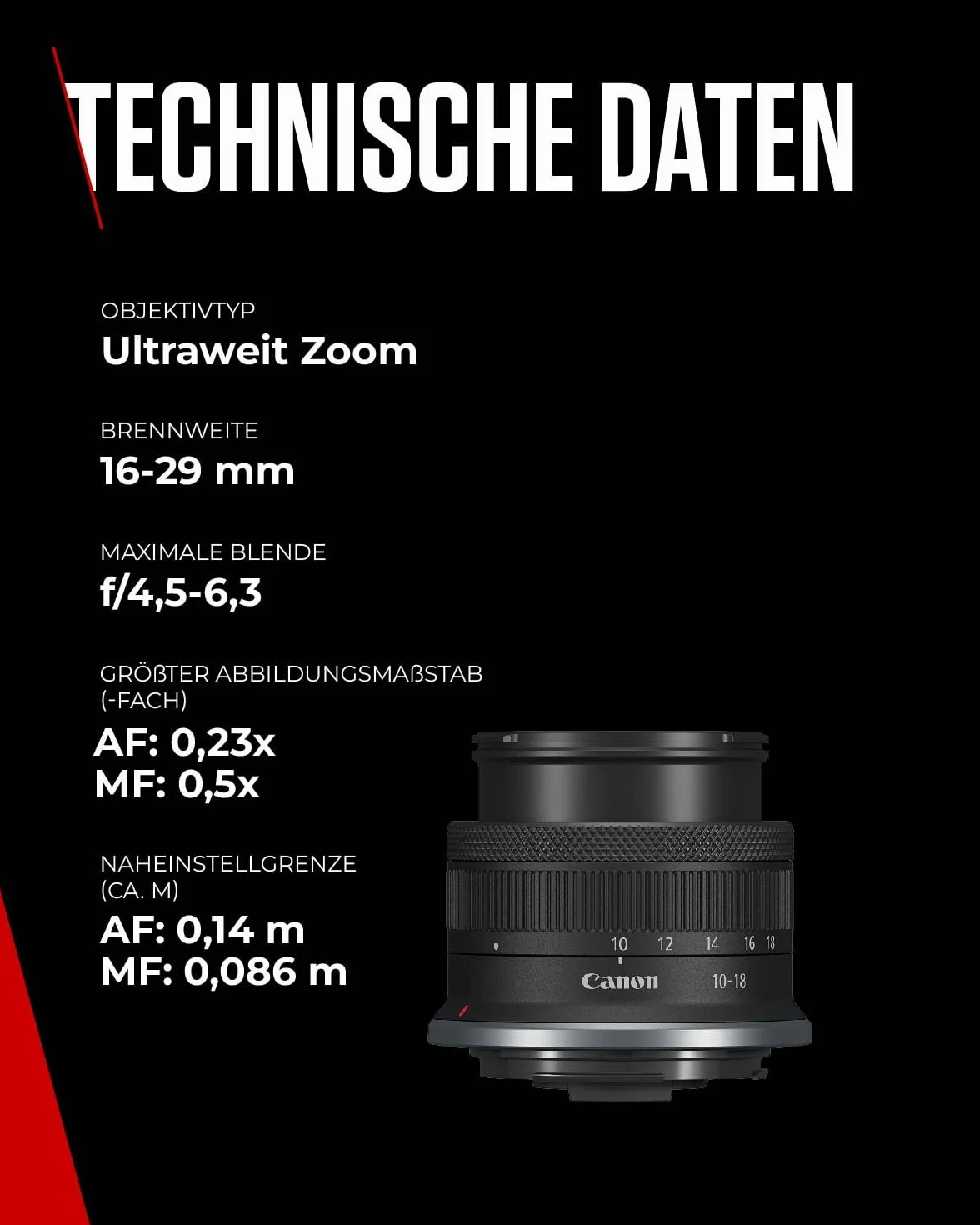 Obiektyw Canon RF-S 10-18 mm F4.5-6.3 is STM Zoom Ultra Szerokokątny, 4-biegowy optyczny stabilizator obrazu, podróże/vlog, kompatybilny z Canon EOS R