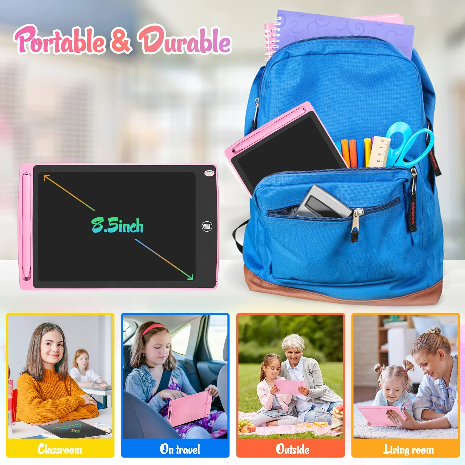 HOMESTEC Kolorowy tablet do pisania LCD, tablica kreślarska 8,5 cala, tablet z grafiką Zamek na klucze, pismo odręczne, rysowanie, podkładka dla dzieci, zabawki dla chłopców, dziewcząt (różowy)