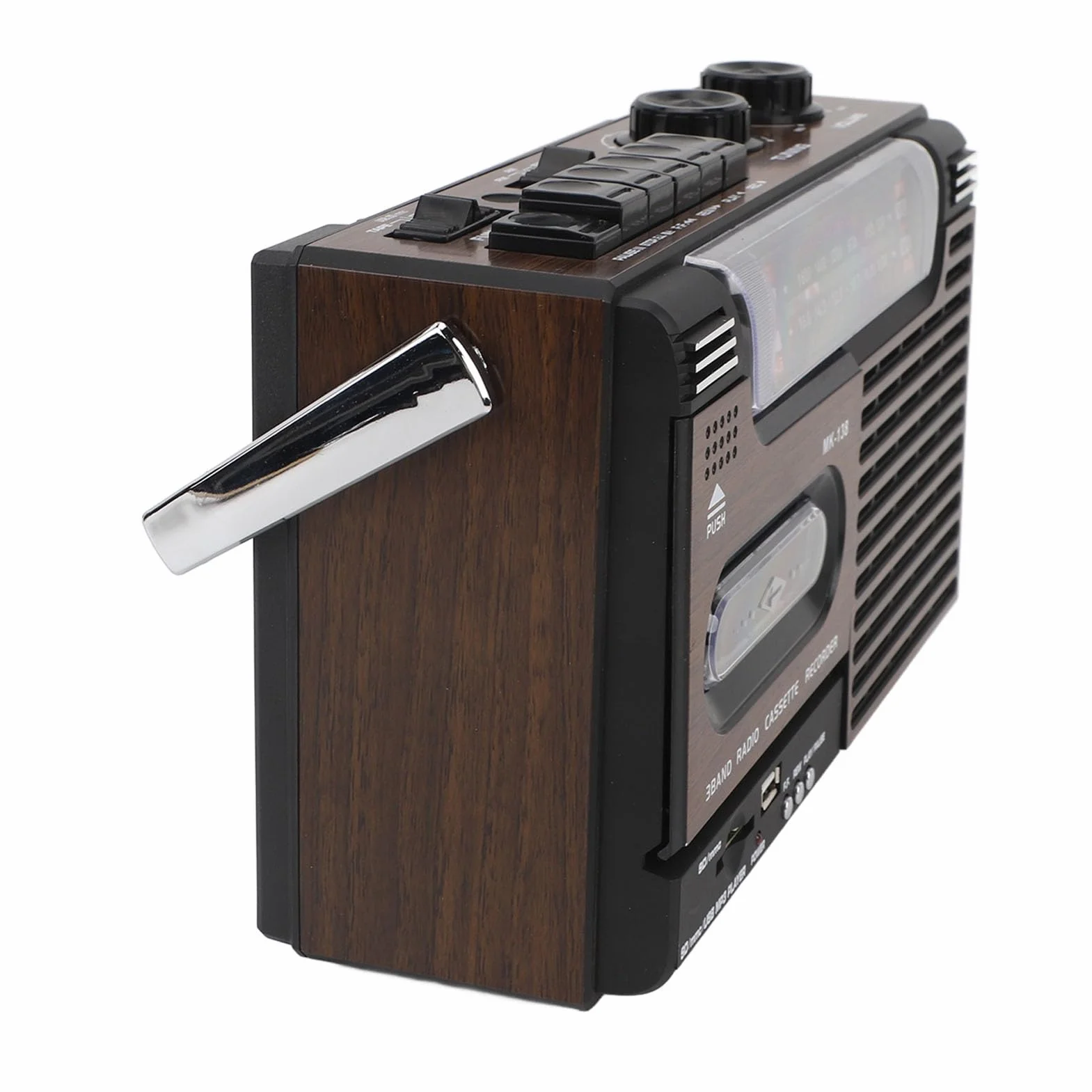 Przenośny Odtwarzacz Kasetowy, Magnetofon Radiowy Retro AM FM SW Boombox z Gniazdem Karty Pamięci USB Gniazdo Słuchawkowe, do Drewna Samochodowego, na Baterie lub na Prąd (wtyczka UE)