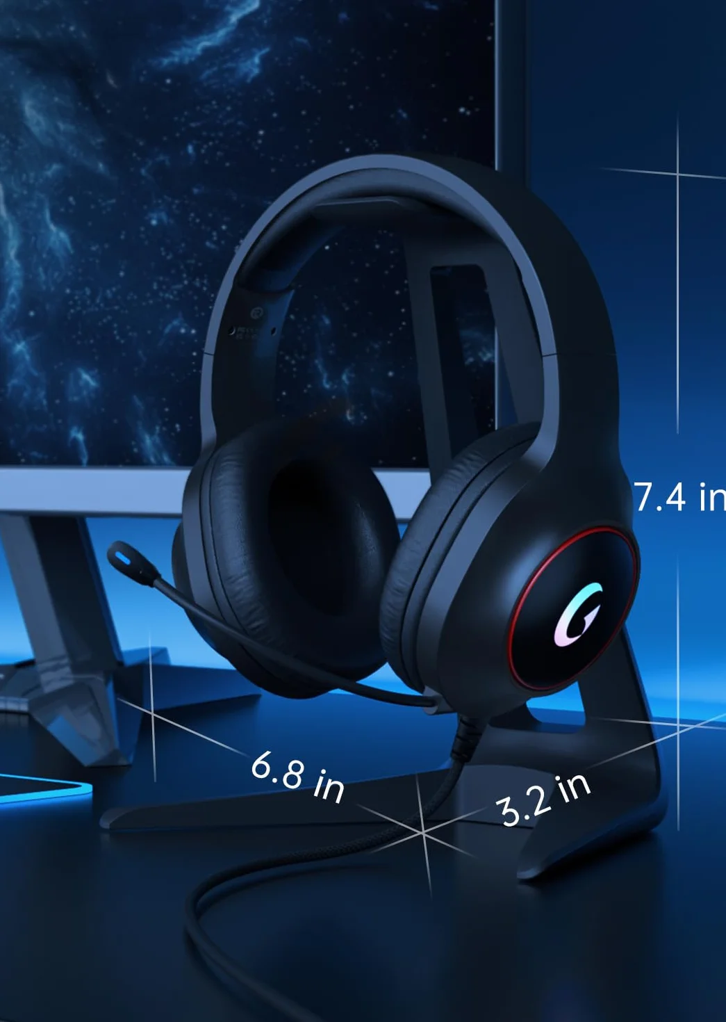 syndesmos CM7002 Zestaw słuchawkowy gamingowy do serii Xbox, PS5, PS4, PC, Mac, Switch, dźwięk przestrzenny, światło RGB z mikrofonem z redukcją szumów, dynamiczne sterowniki 50 mm, gniazdo audio 3,5