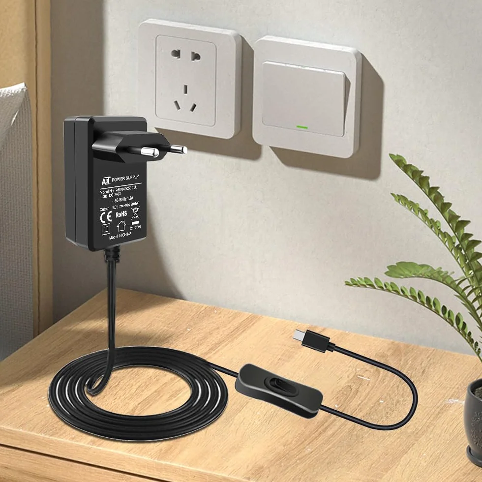 GeeekPi Zasilacz USB C 5V 4A 20W z włącznikiem do Raspberry Pi 4 Model B 8GB/4GB/2GB/1GB, adapter micro USB do Pi 3B+/3B