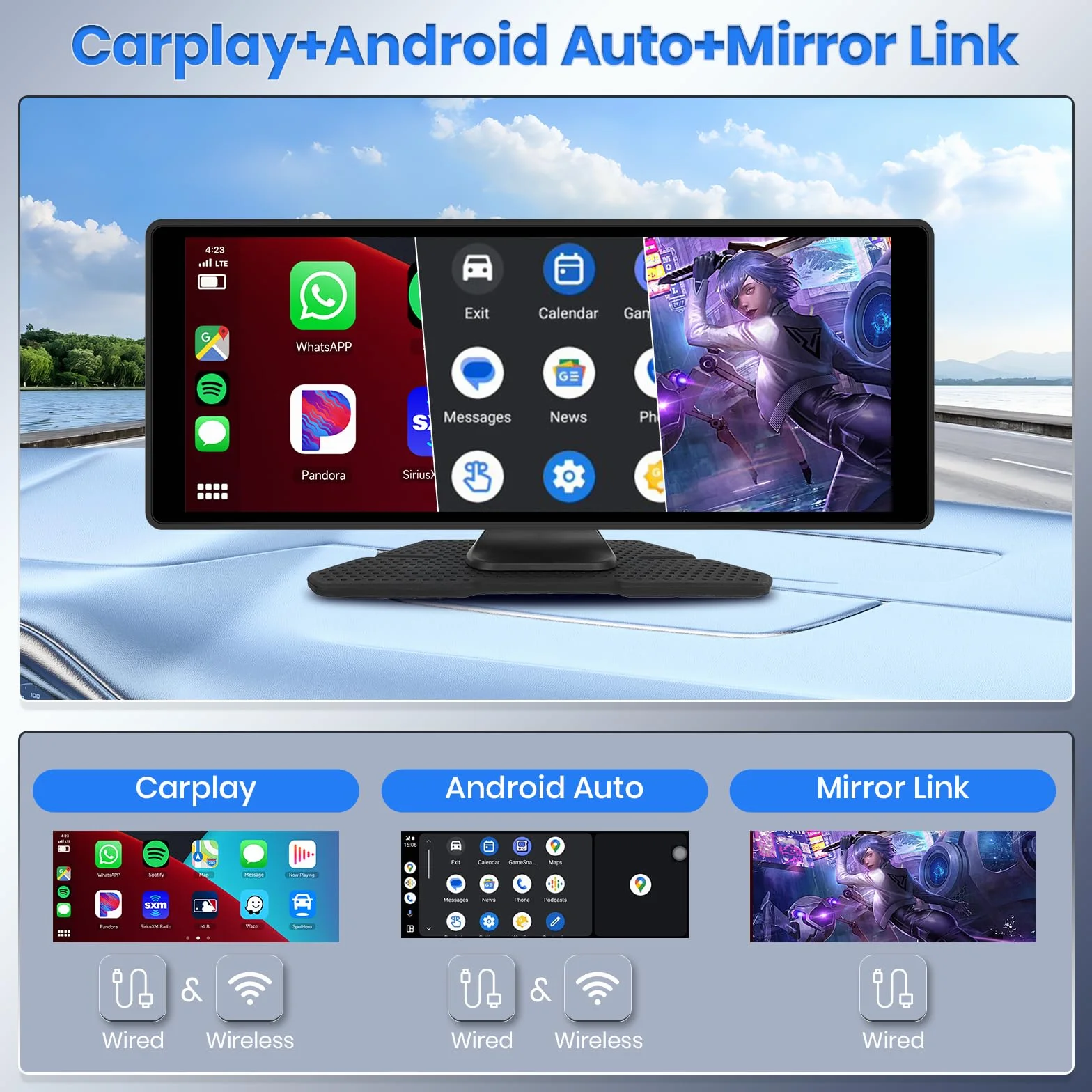 CarPlay i Android bezprzewodowy samochód, przenośny stereo Hodozzy 10,26 cali z ekranem IPS, kamera cofania, sterowanie głosem / AUX/USB